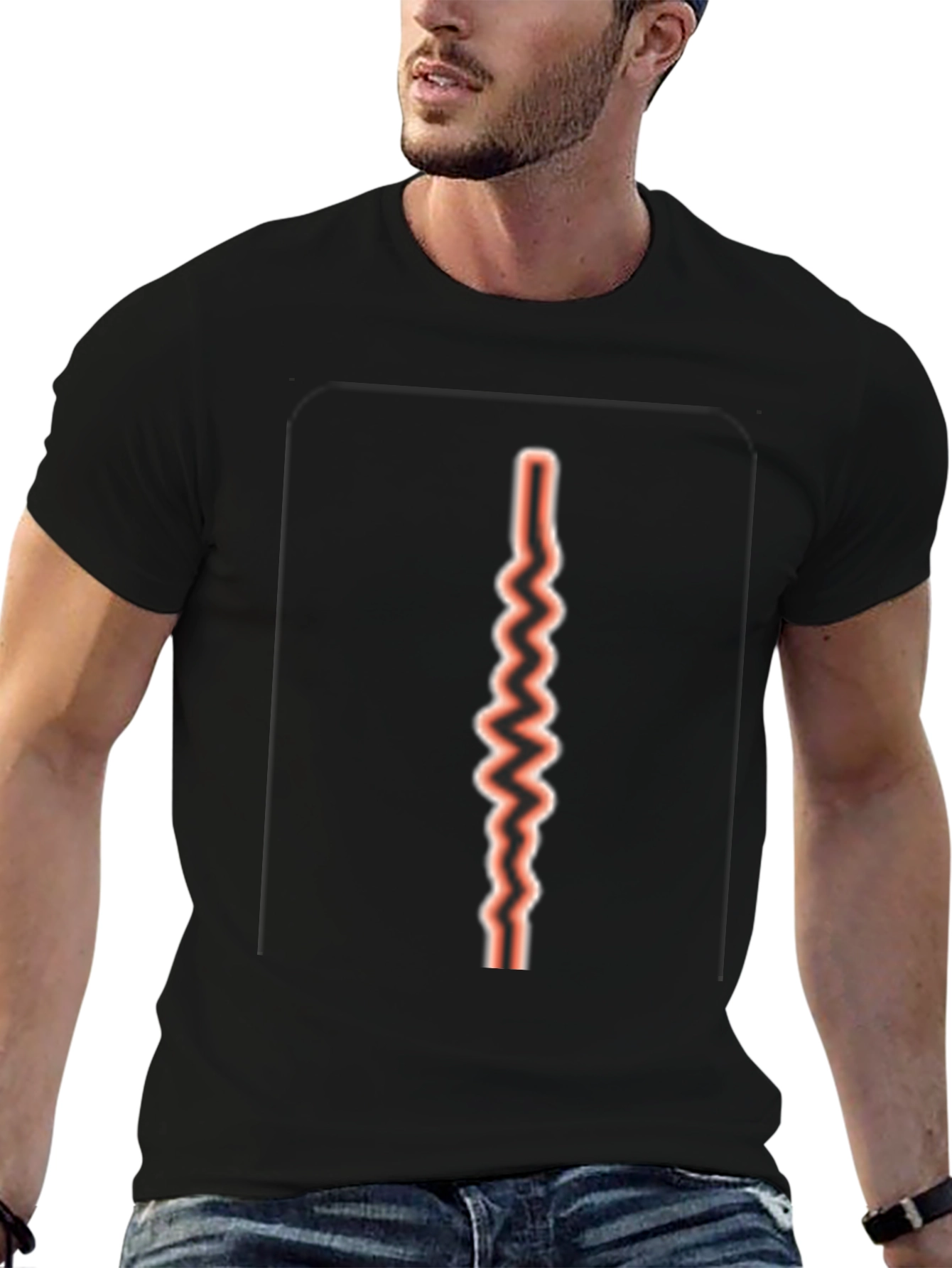 Red Zig Zag Line on Black T-shirt