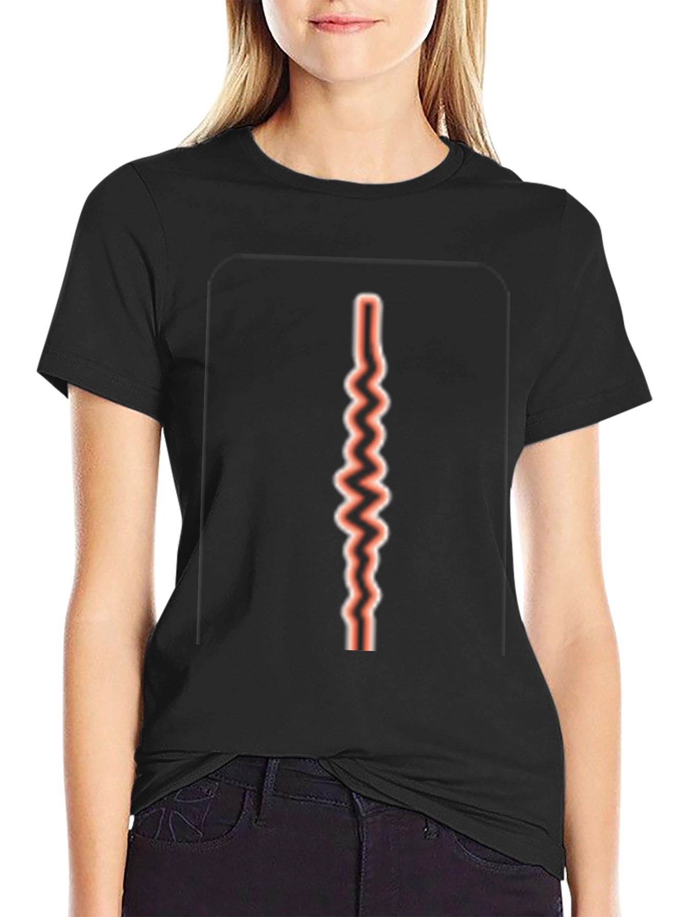 Red Zig Zag Line on Black T-shirt