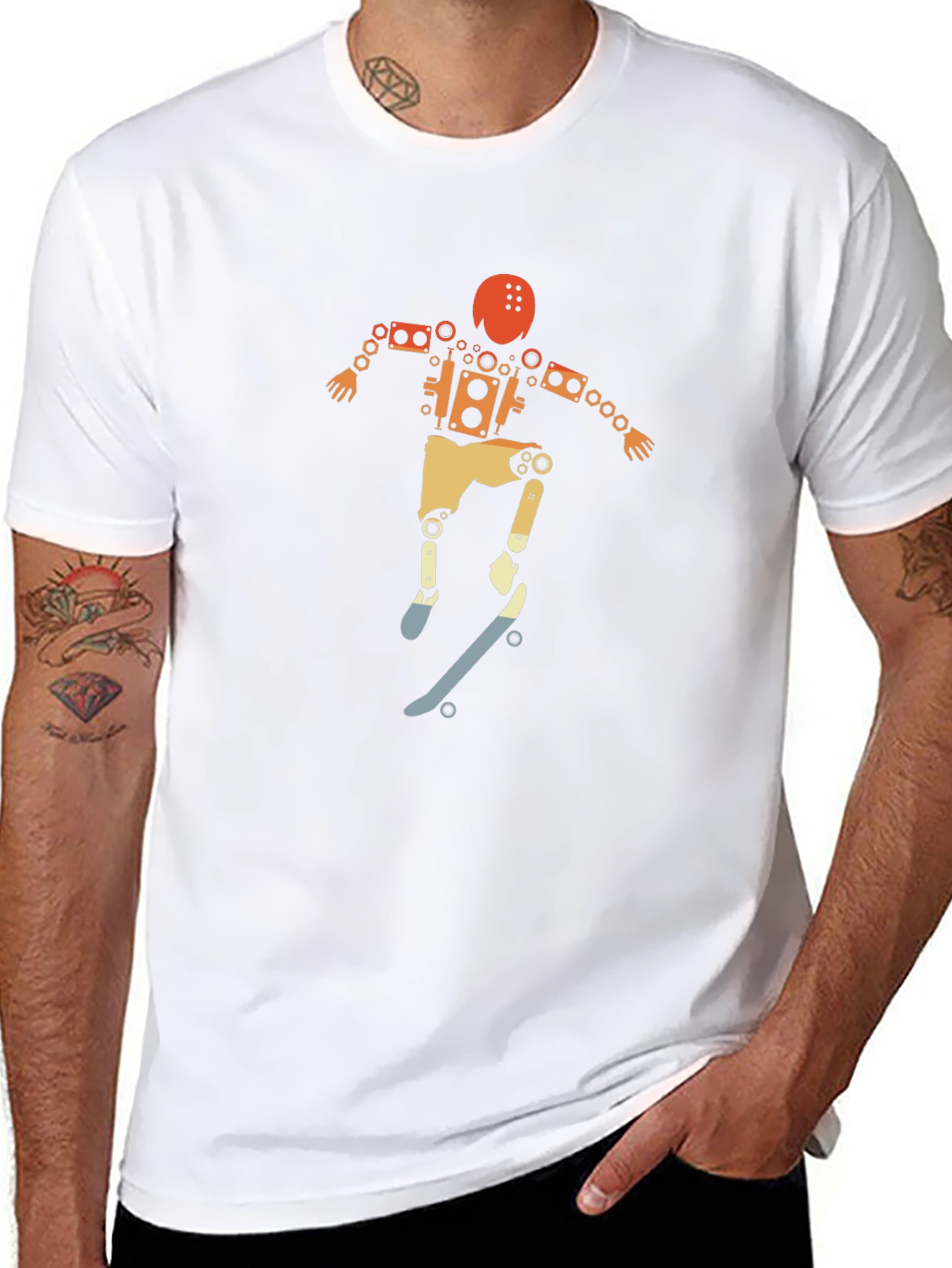 Skateboarding Robot Graphic Tee - Unique Design