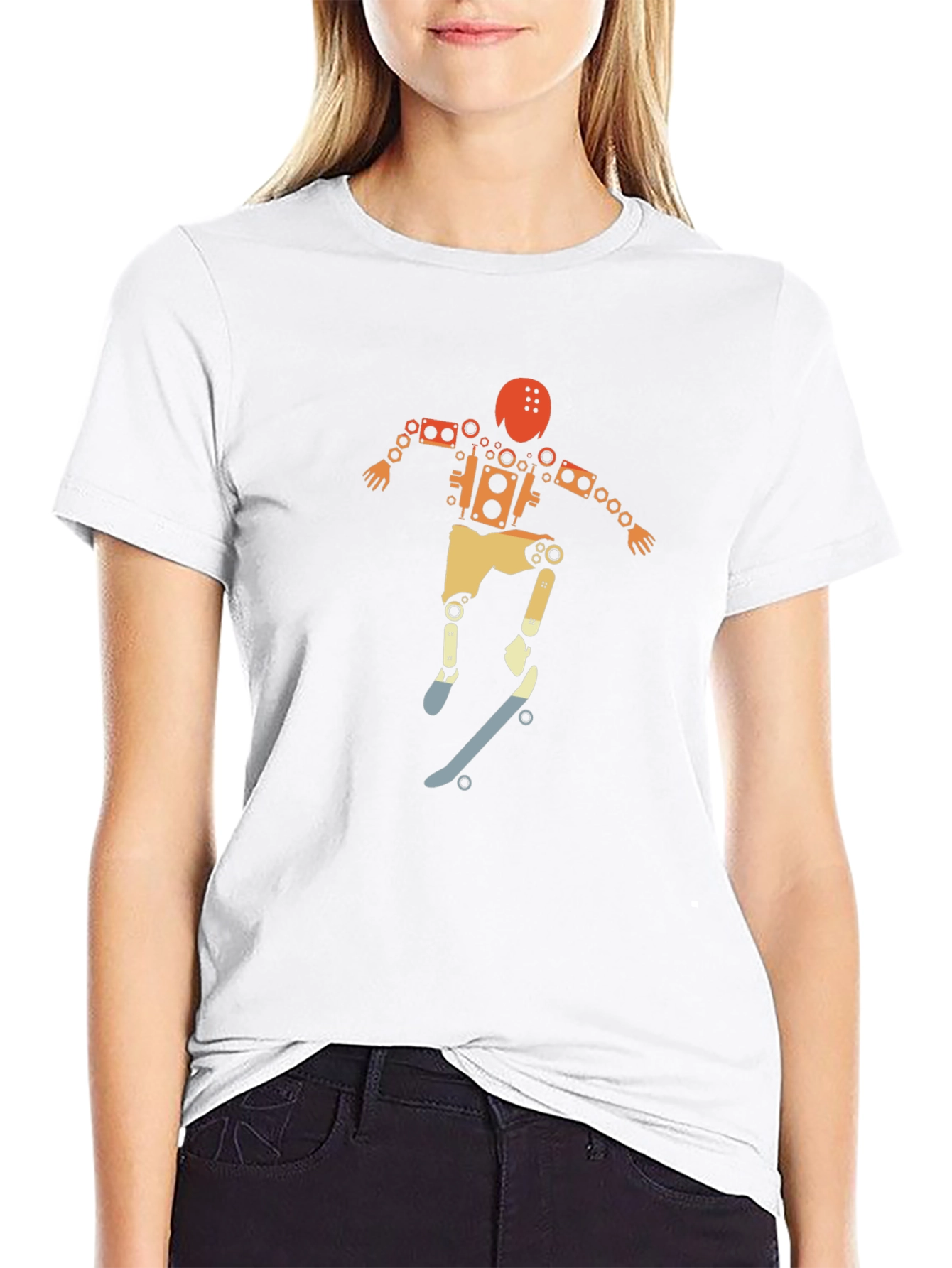 Skateboarding Robot Graphic Tee - Unique Design