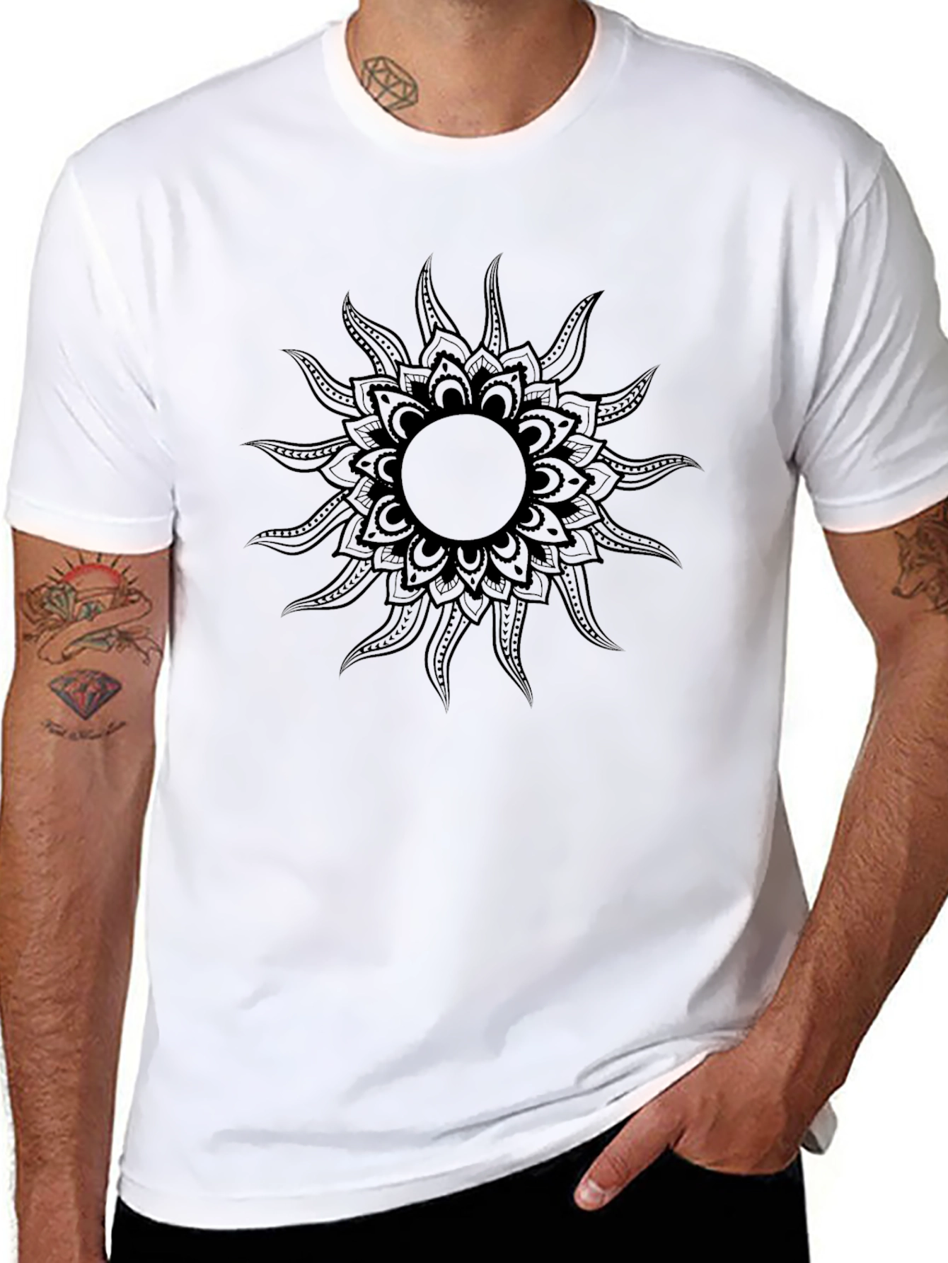 Black Sun Mandala Graphic Tee - Stylish Mens T-Shirt