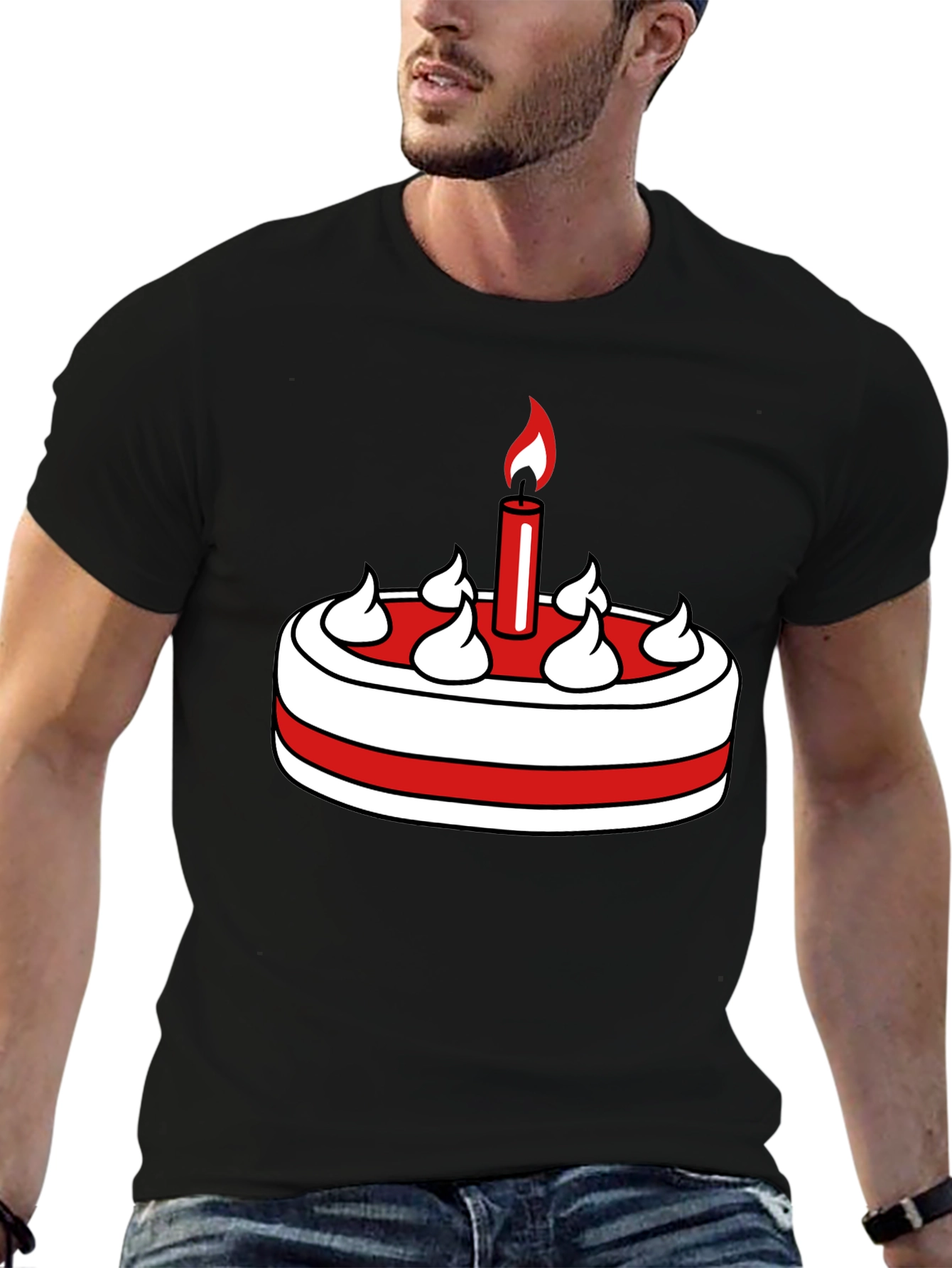 Birthday Cake Graphic Tee - Black Cotton T-Shirt