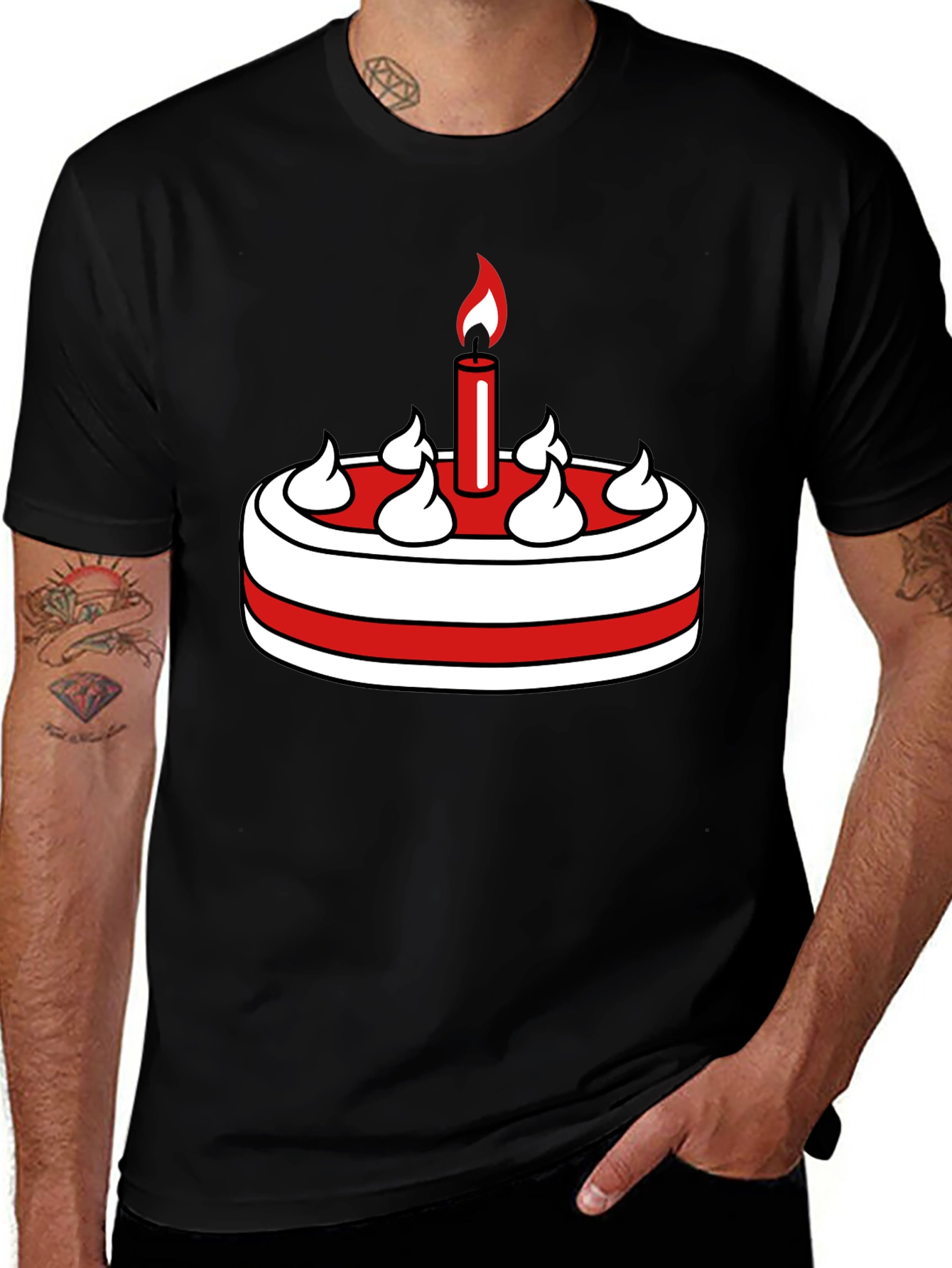 Birthday Cake Graphic Tee - Black Cotton T-Shirt