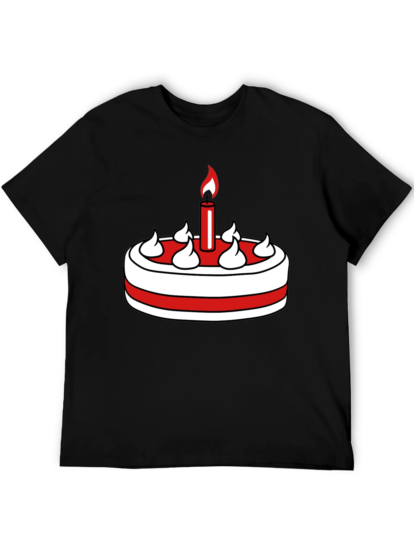 Birthday Cake Graphic Tee - Black Cotton T-Shirt