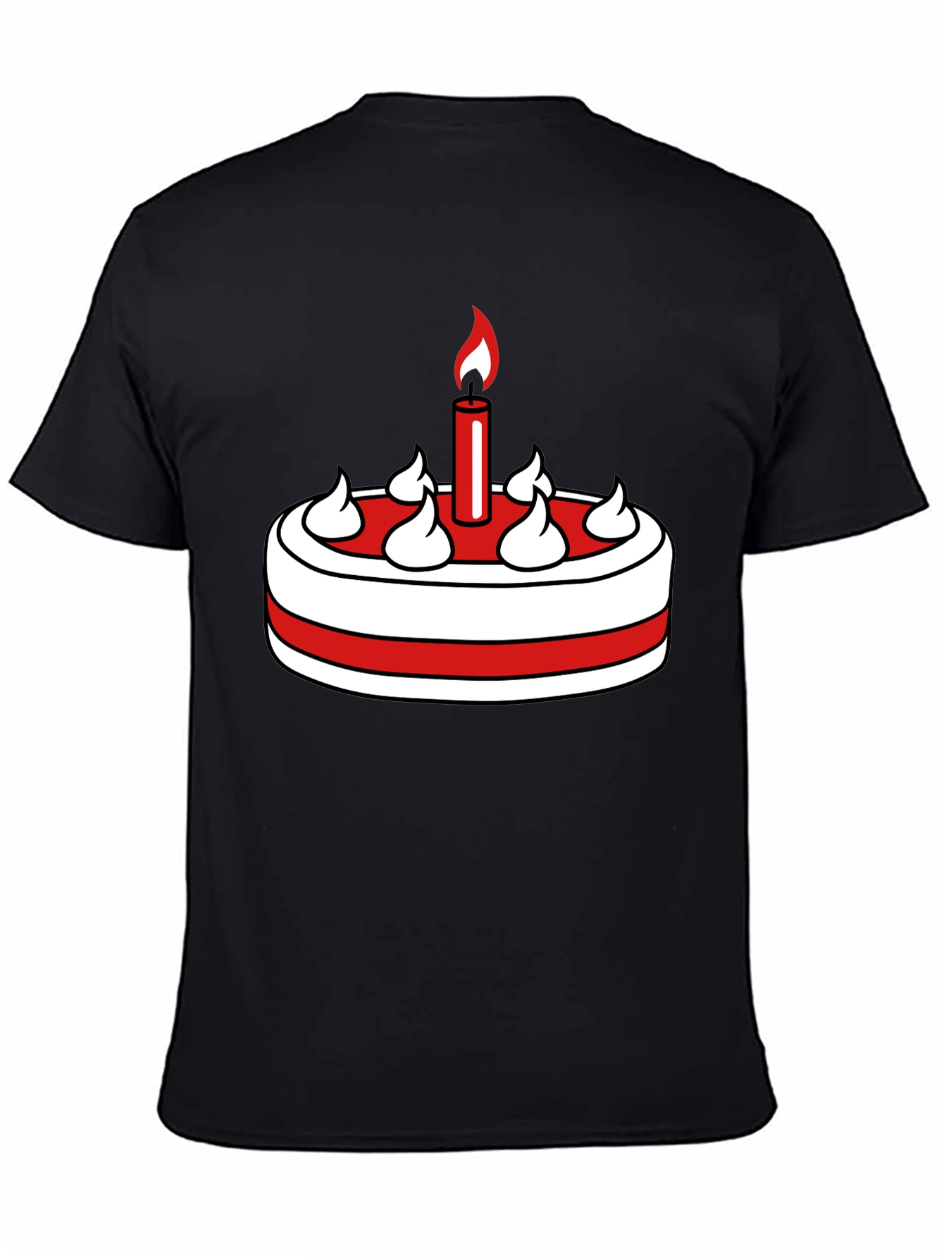 Birthday Cake Graphic Tee - Black Cotton T-Shirt