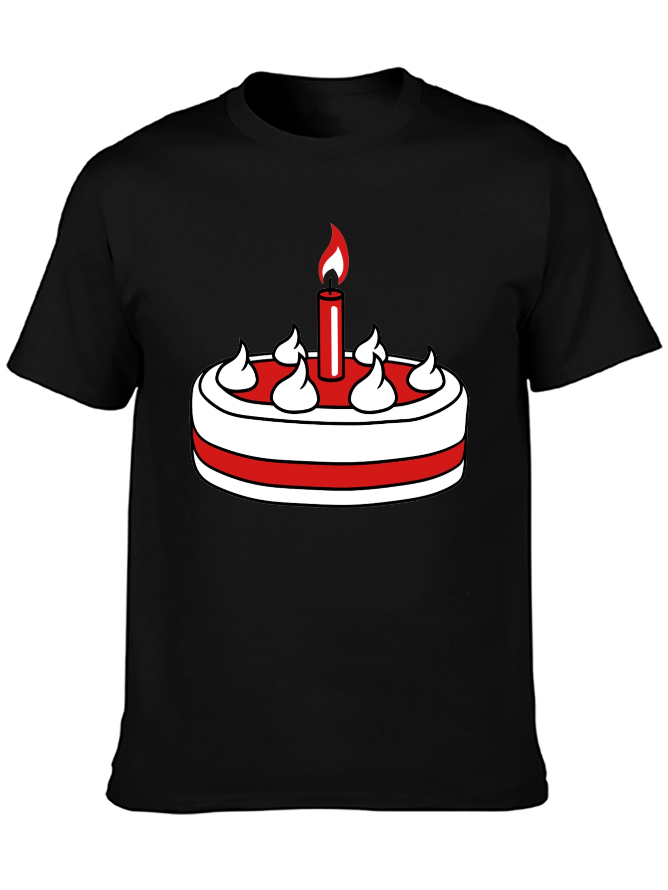 Birthday Cake Graphic Tee - Black Cotton T-Shirt