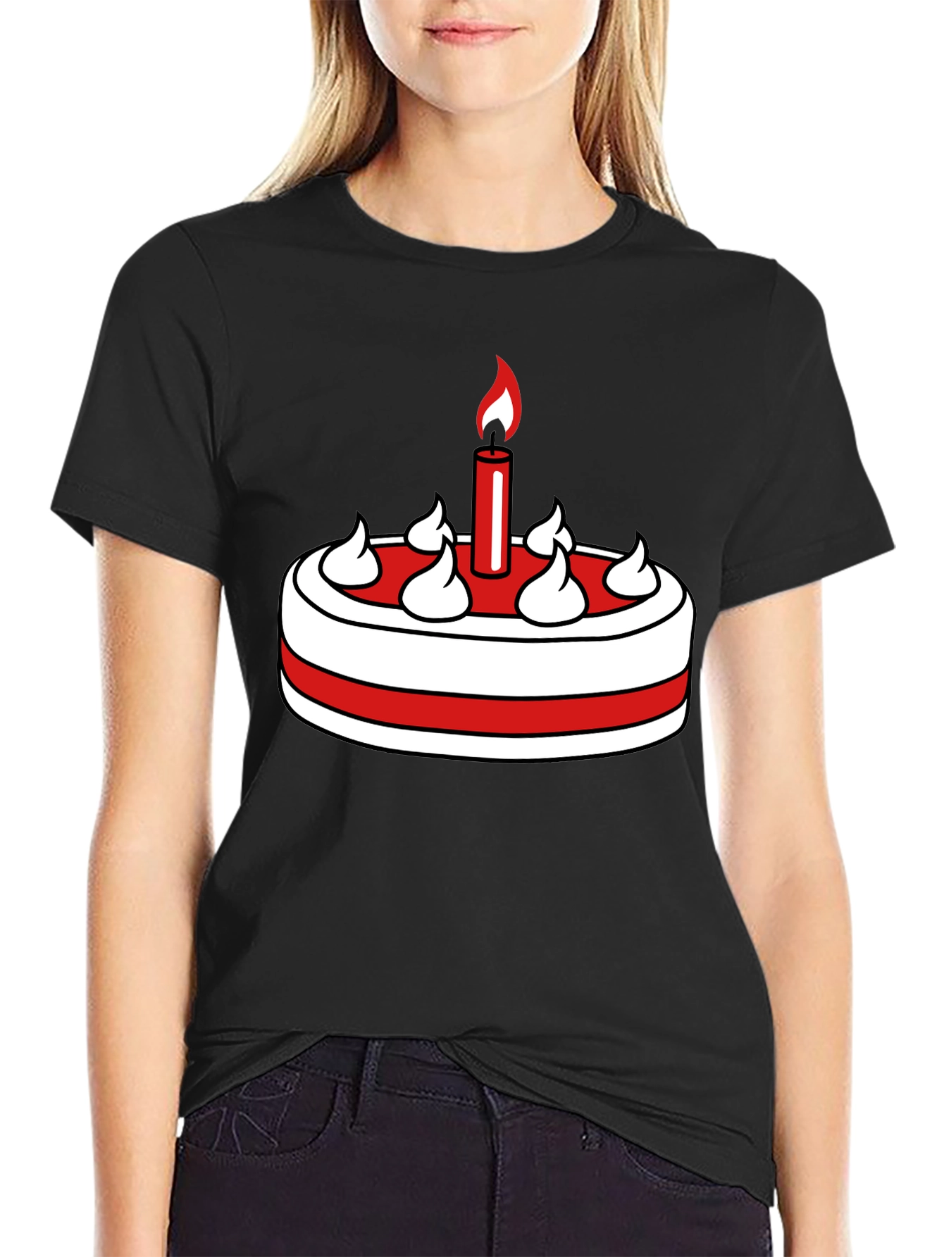 Birthday Cake Graphic Tee - Black Cotton T-Shirt