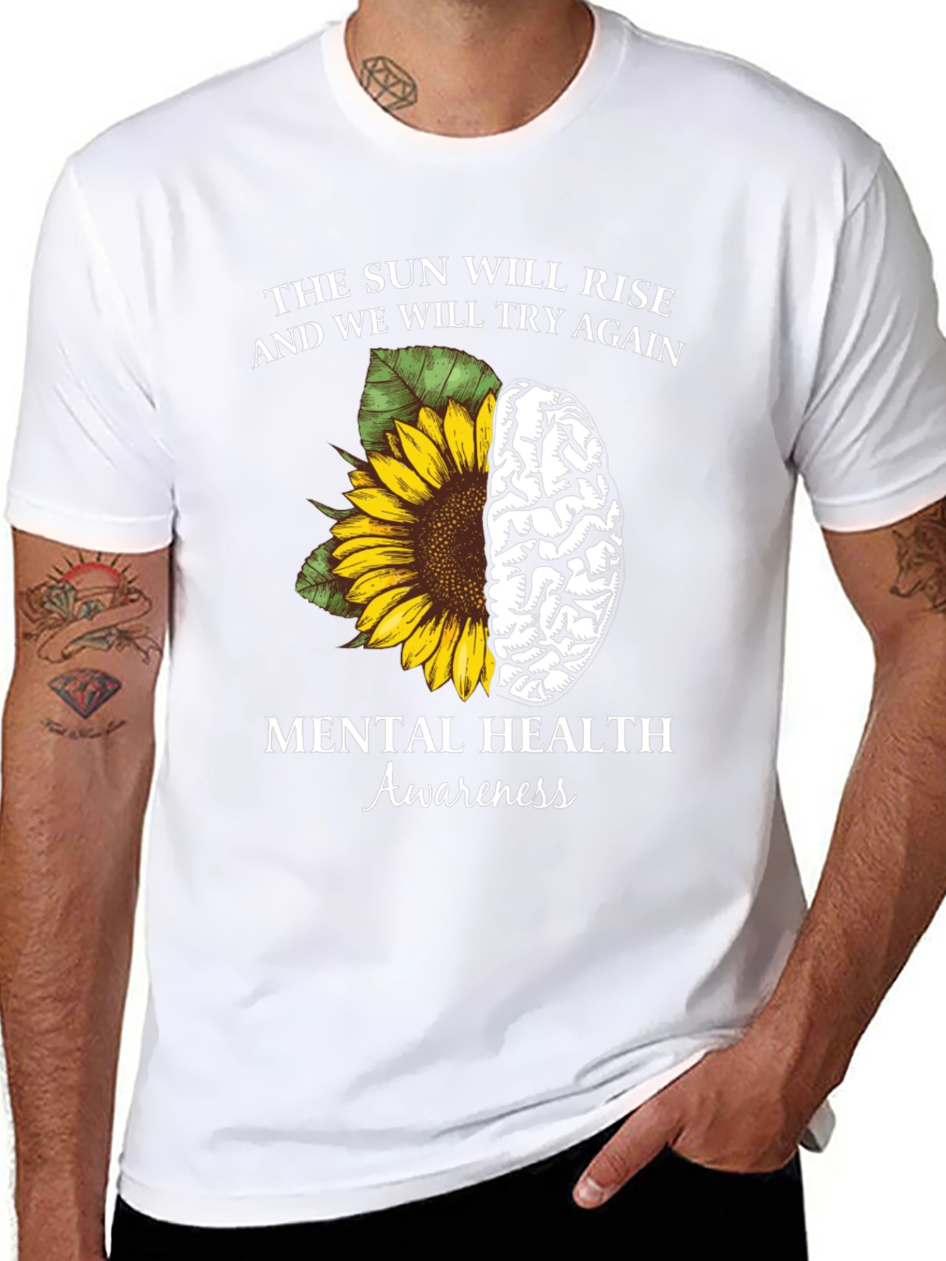 Mental Health Awareness Sunflower Brain Graphic Tee