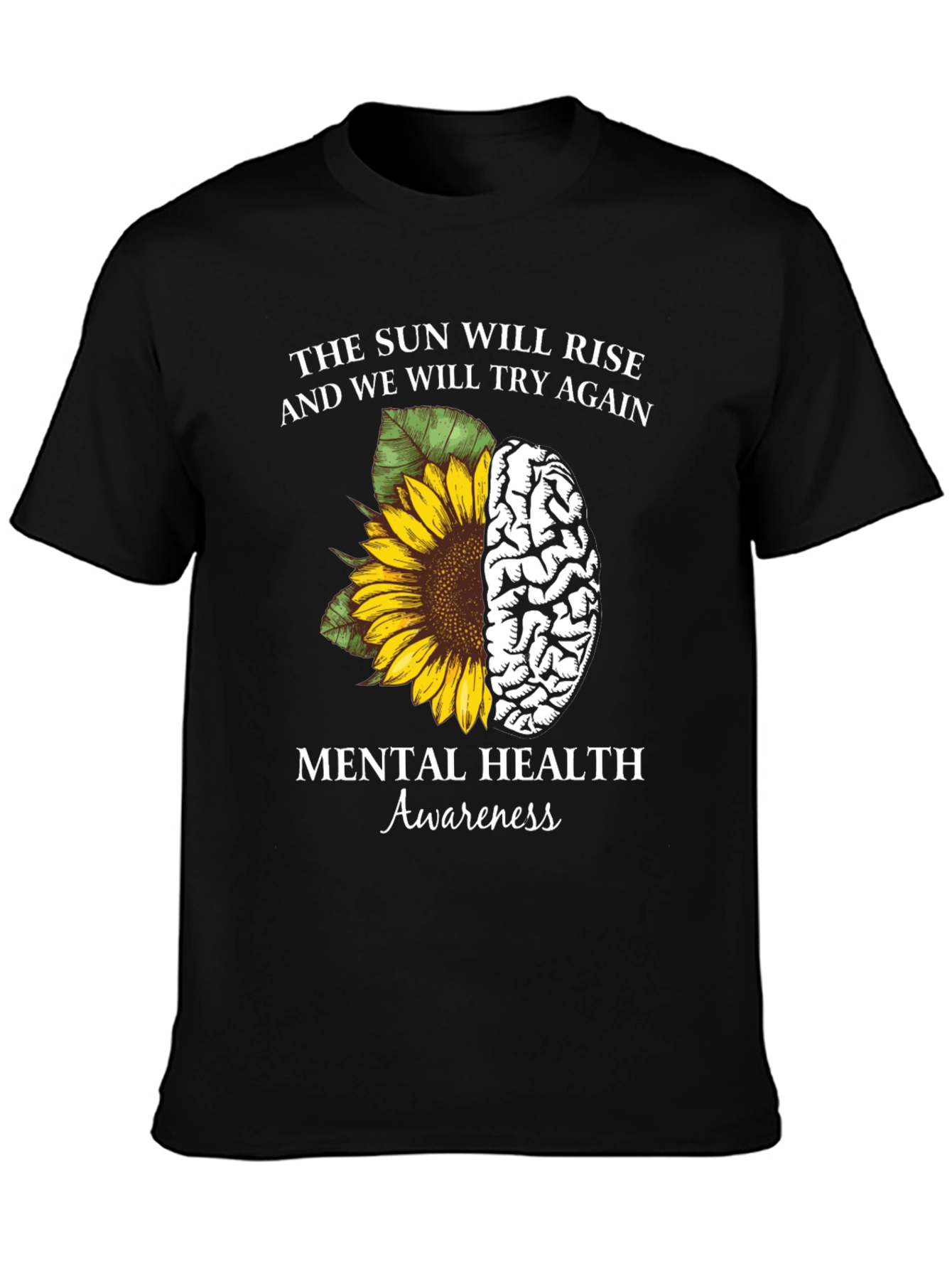 Mental Health Awareness Sunflower Brain Graphic Tee