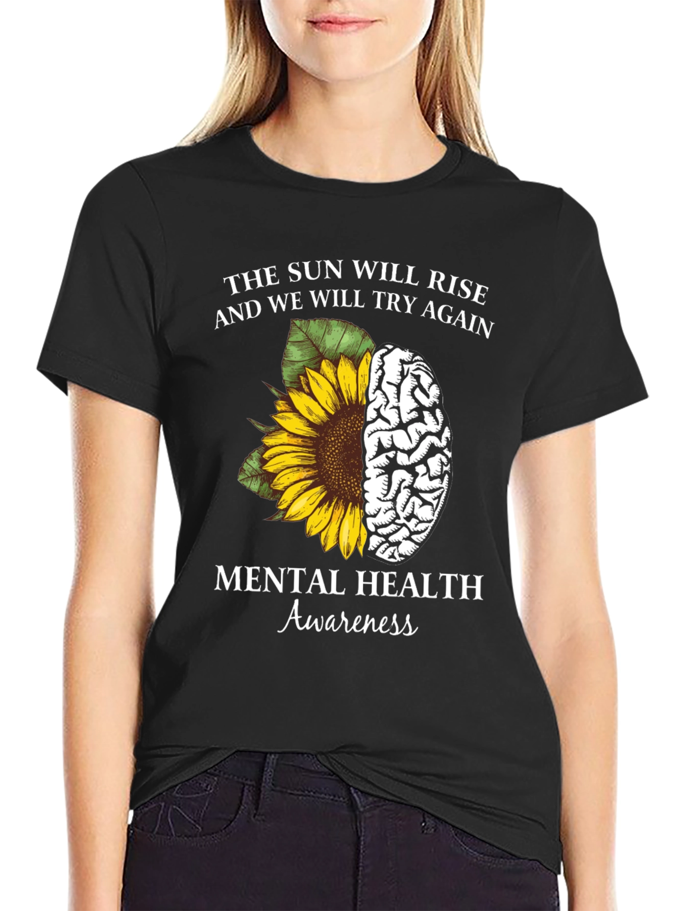 Mental Health Awareness Sunflower Brain Graphic Tee