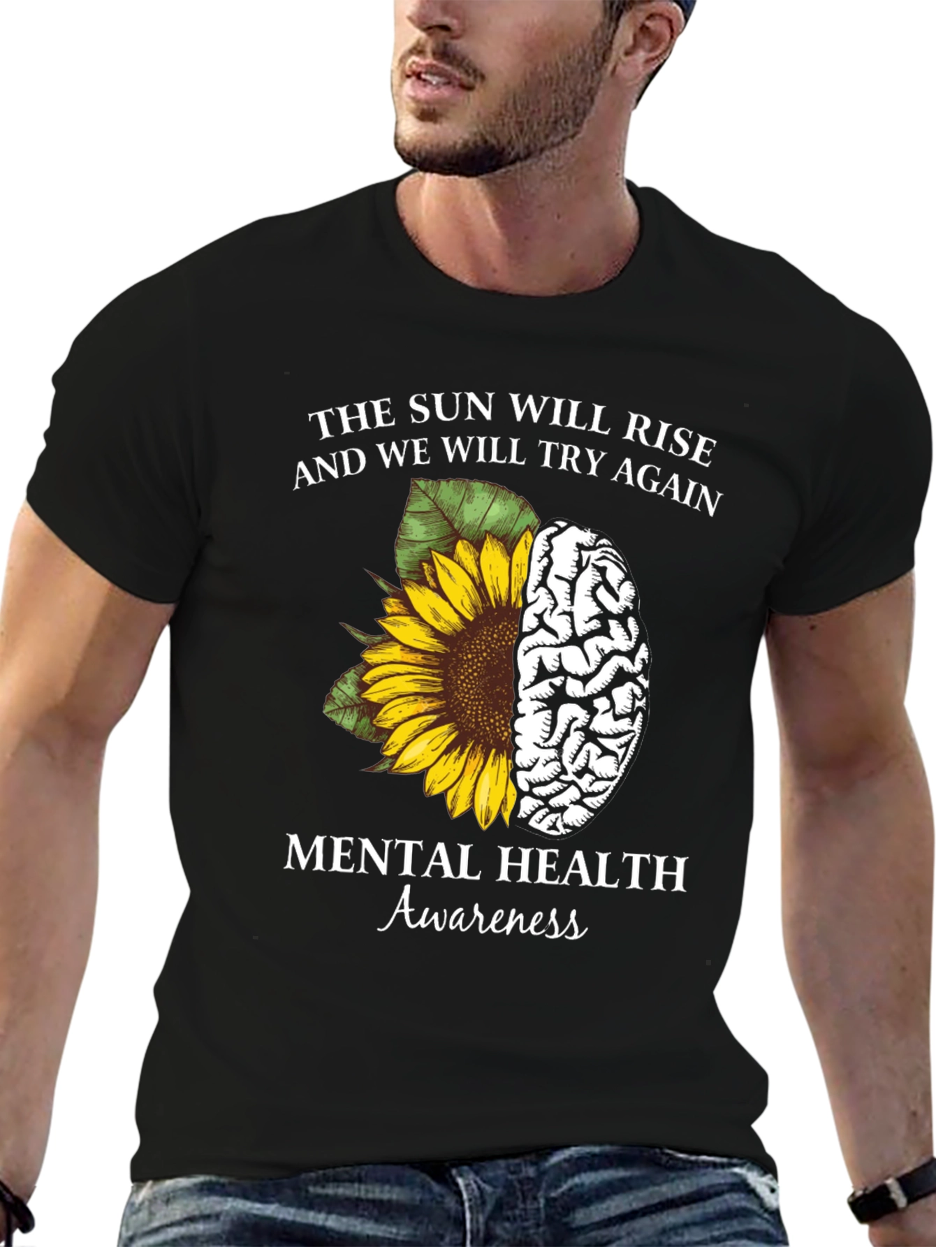 Mental Health Awareness Sunflower Brain Graphic Tee