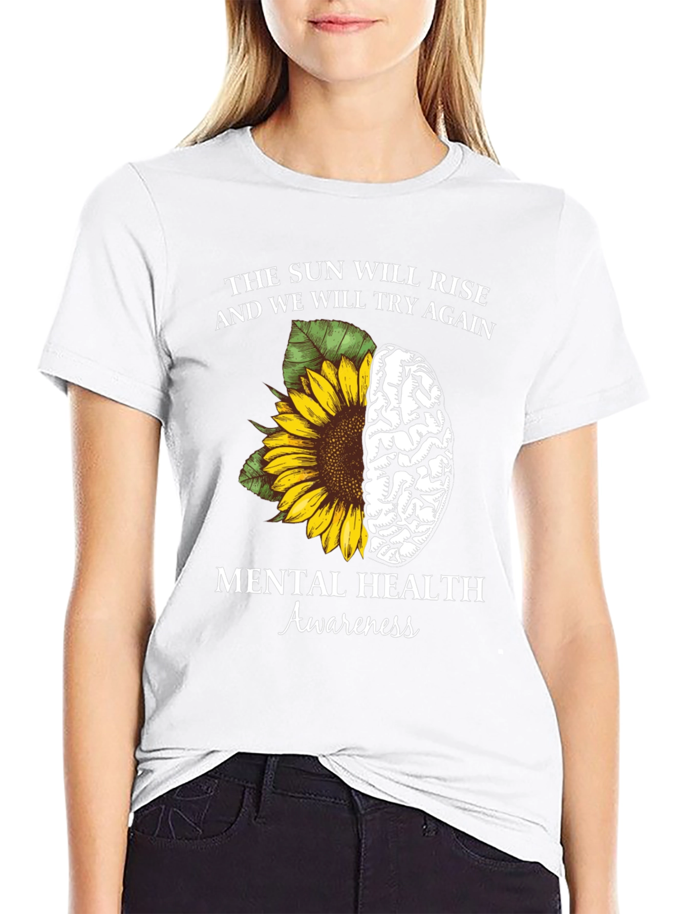 Mental Health Awareness Sunflower Brain Graphic Tee