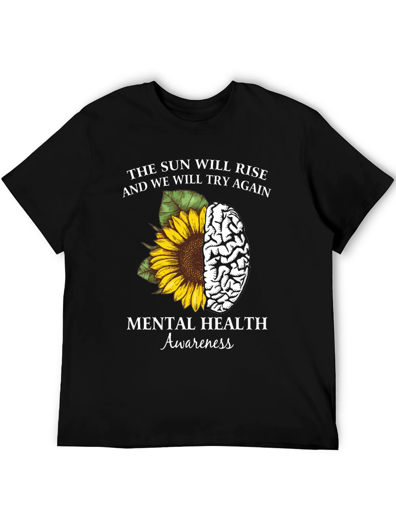 Mental Health Awareness Sunflower Brain Graphic Tee