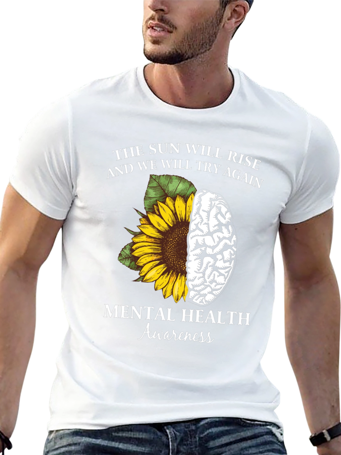 Mental Health Awareness Sunflower Brain Graphic Tee