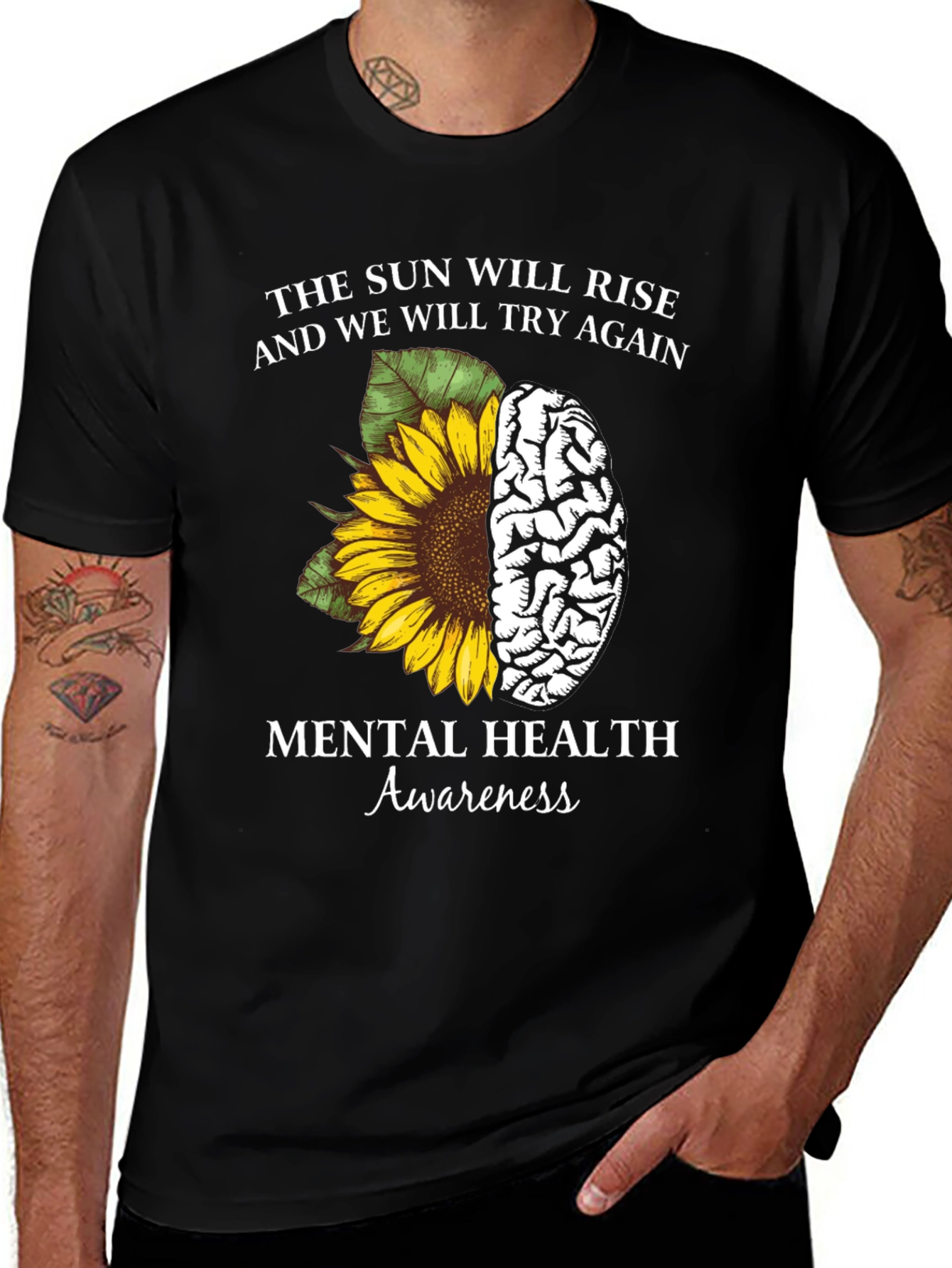 Mental Health Awareness Sunflower Brain Graphic Tee