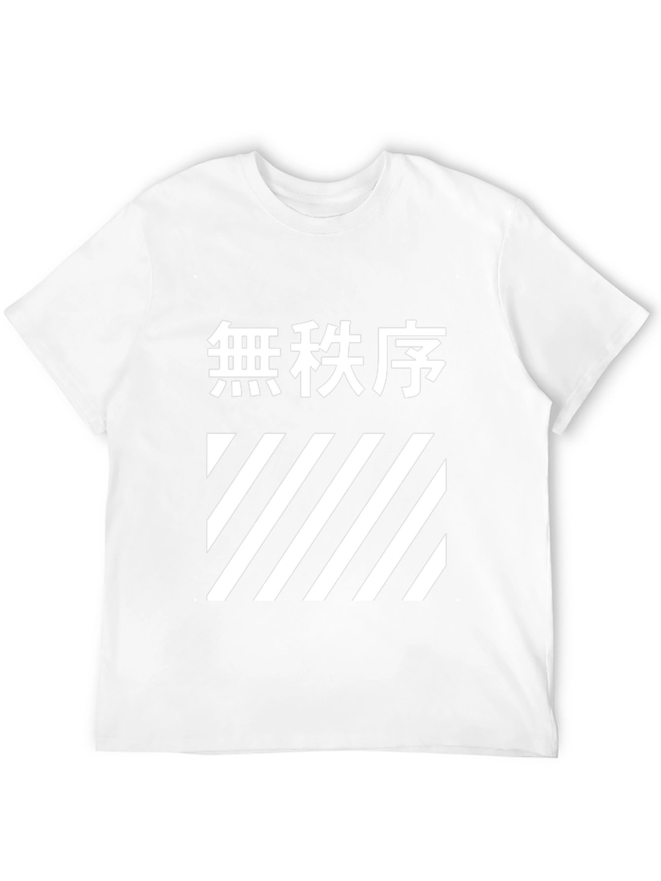 Graphic Tee: Japanese Text & Diagonal Stripe Design