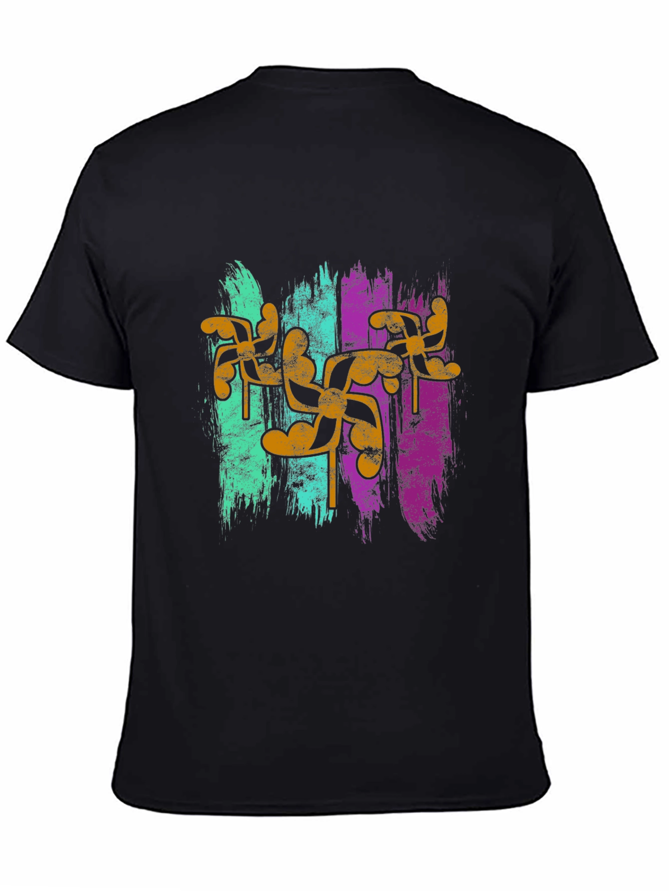 Retro Pinwheel Graphic Tee - Black Cotton Blend