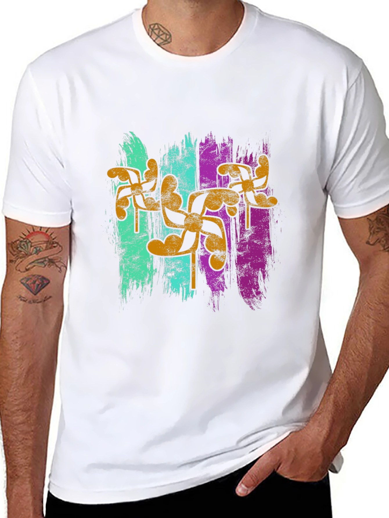 Retro Pinwheel Graphic Tee - Black Cotton Blend
