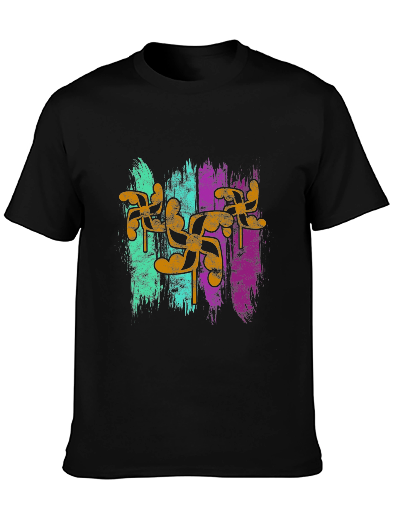 Retro Pinwheel Graphic Tee - Black Cotton Blend