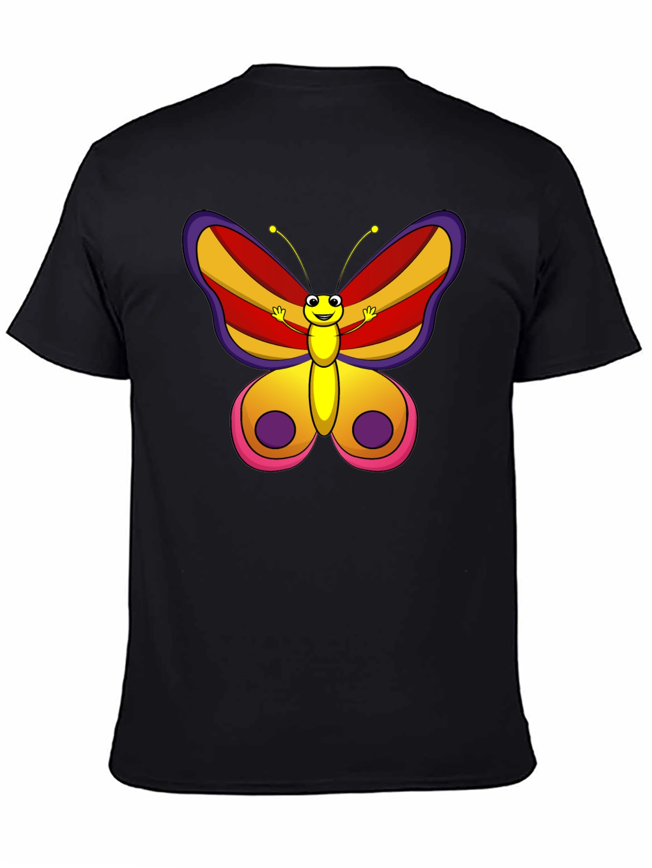 Cartoon Butterfly Graphic Tee - Black