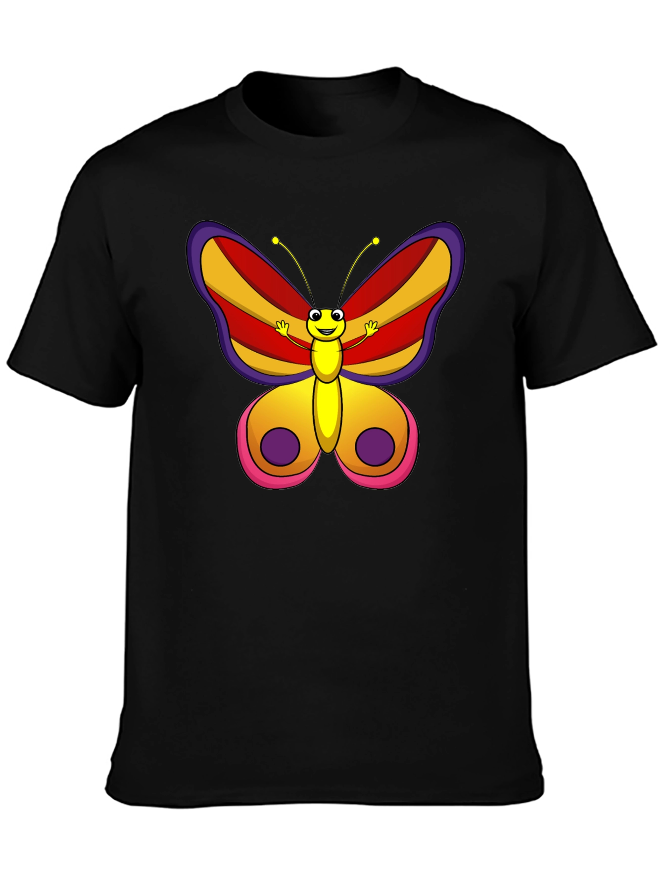 Cartoon Butterfly Graphic Tee - Black
