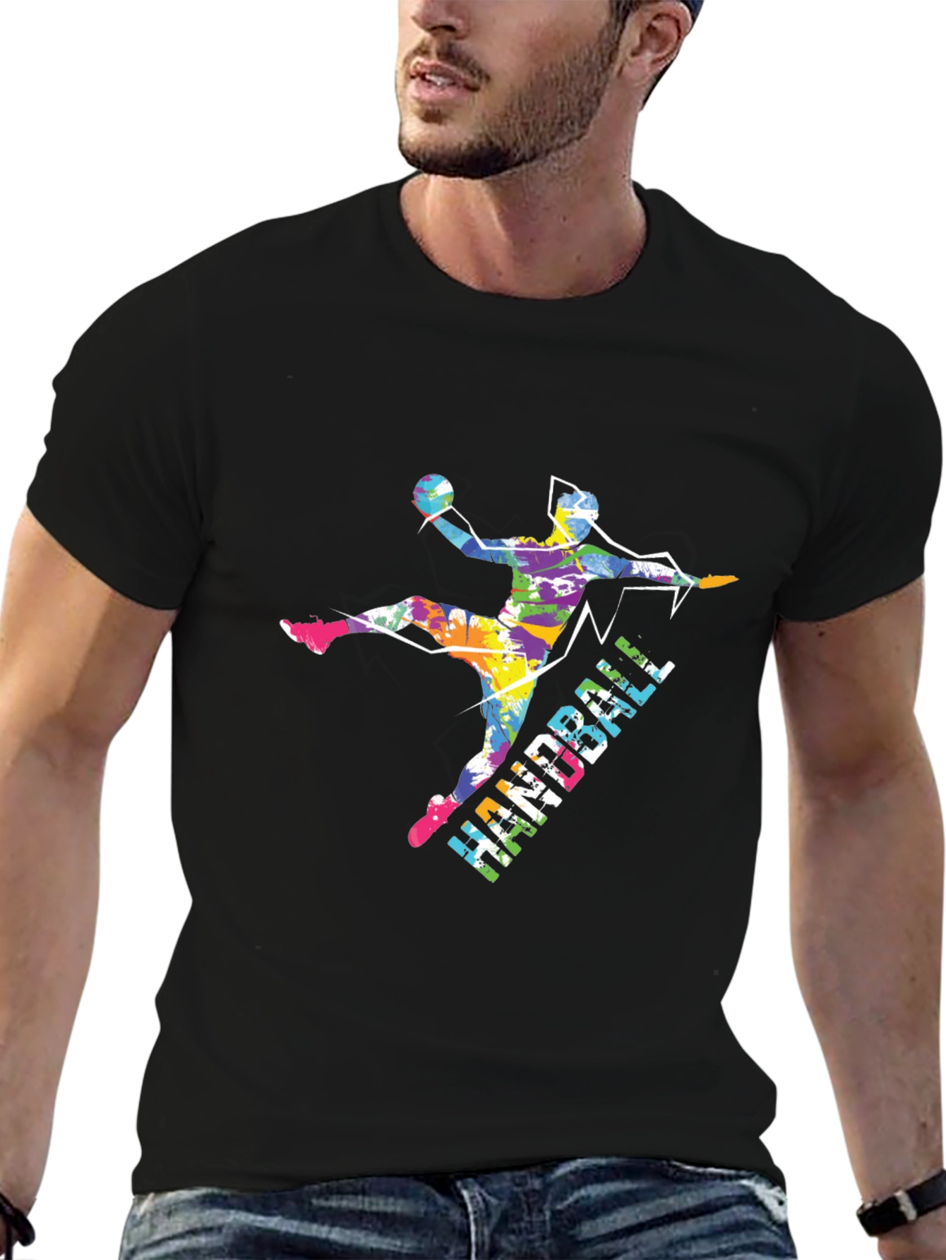 Handball Player Graphic T-Shirt - Black