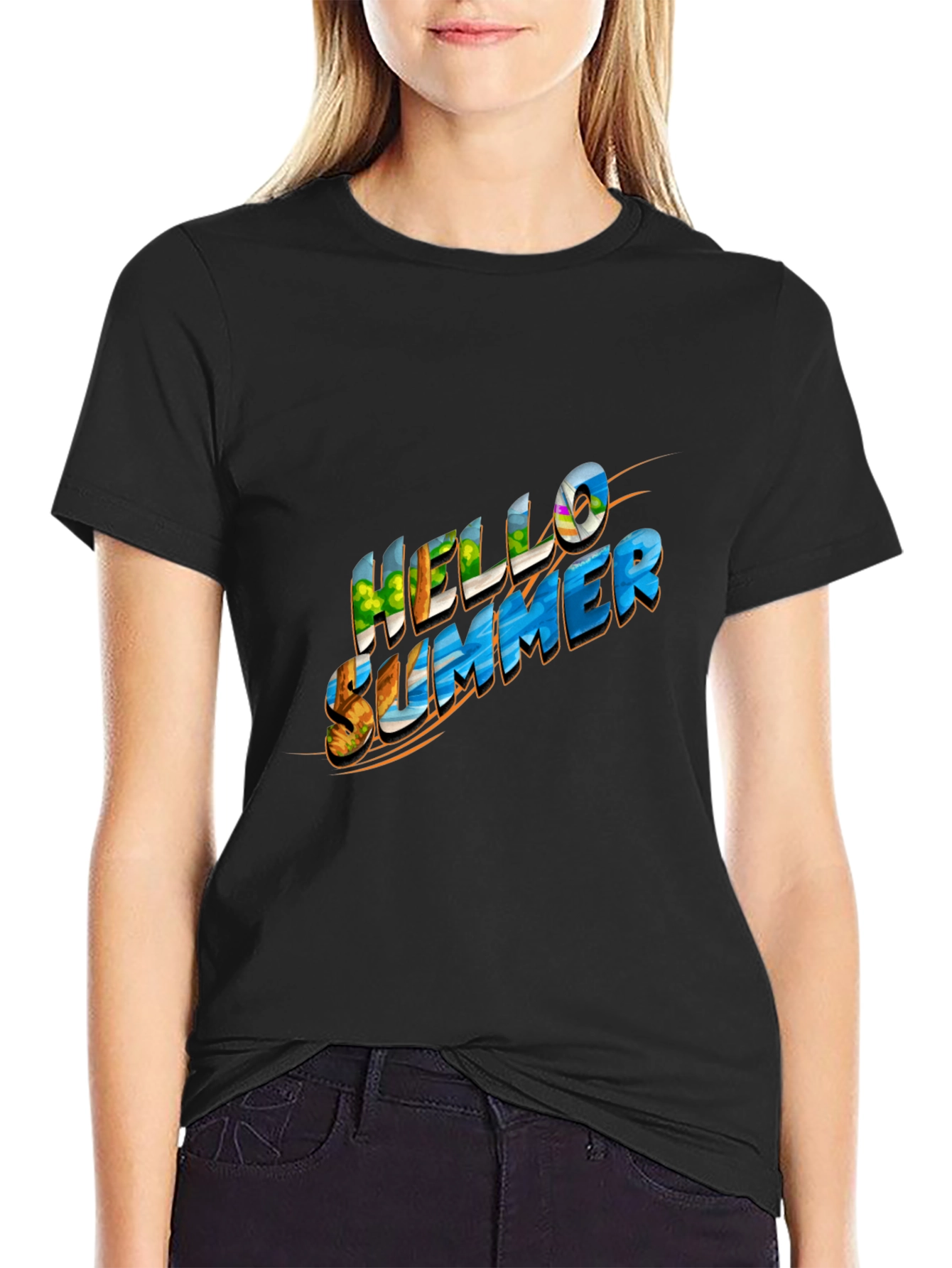 Hello Summer Graphic Black Tee
