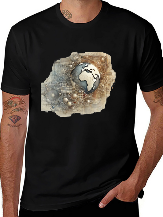 Globe Schematic Graphic Print Black Tee