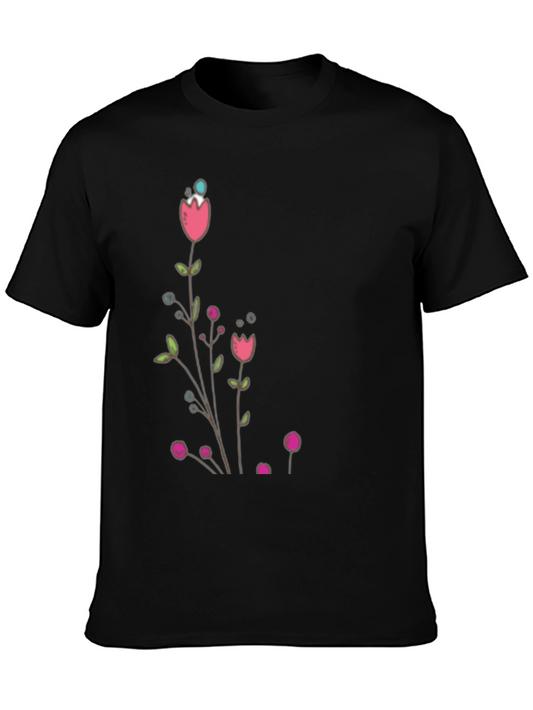 Floral T-Shirt - Black Cotton Tee