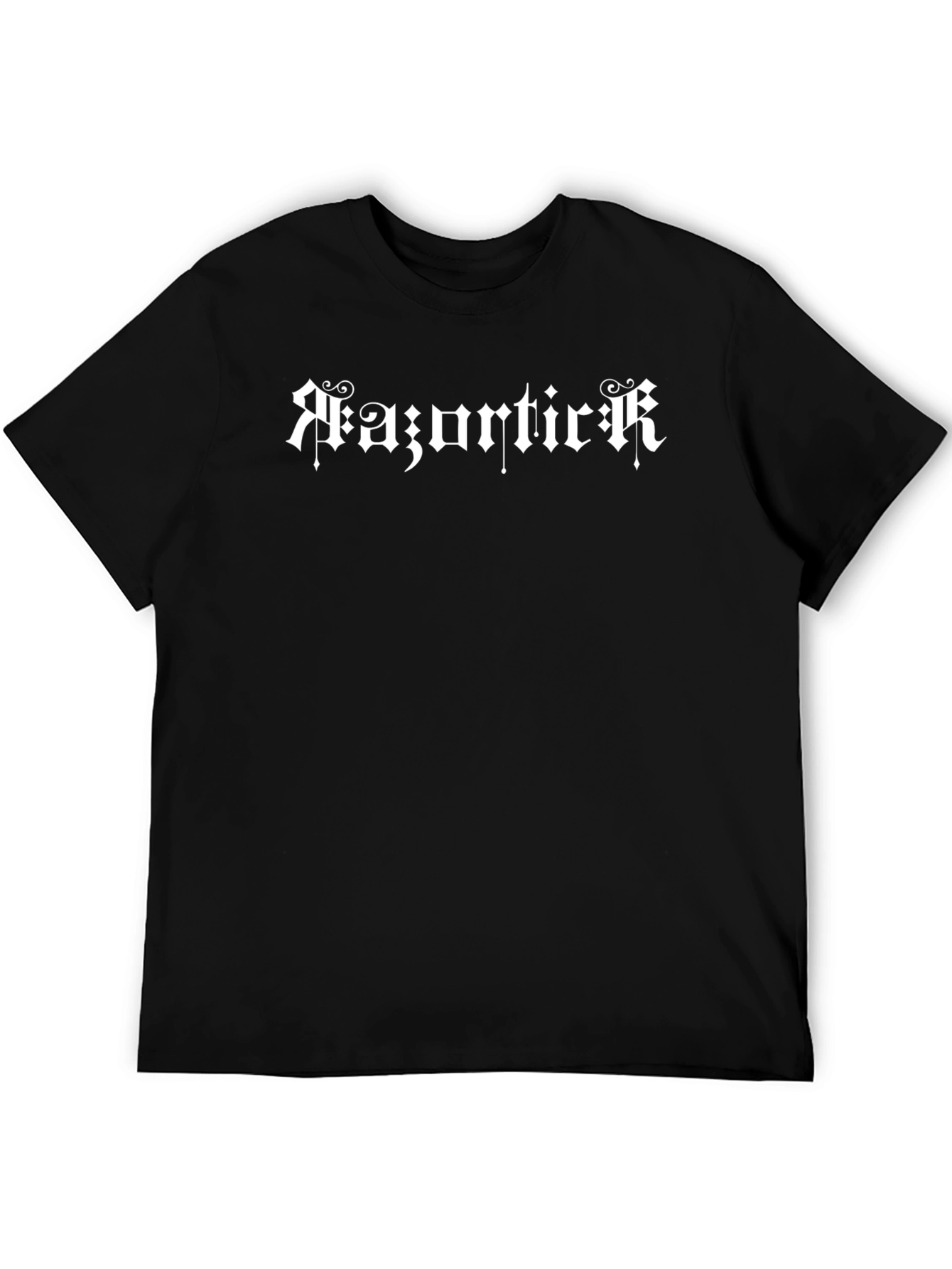 Black T-Shirt with White Gothic Lettering