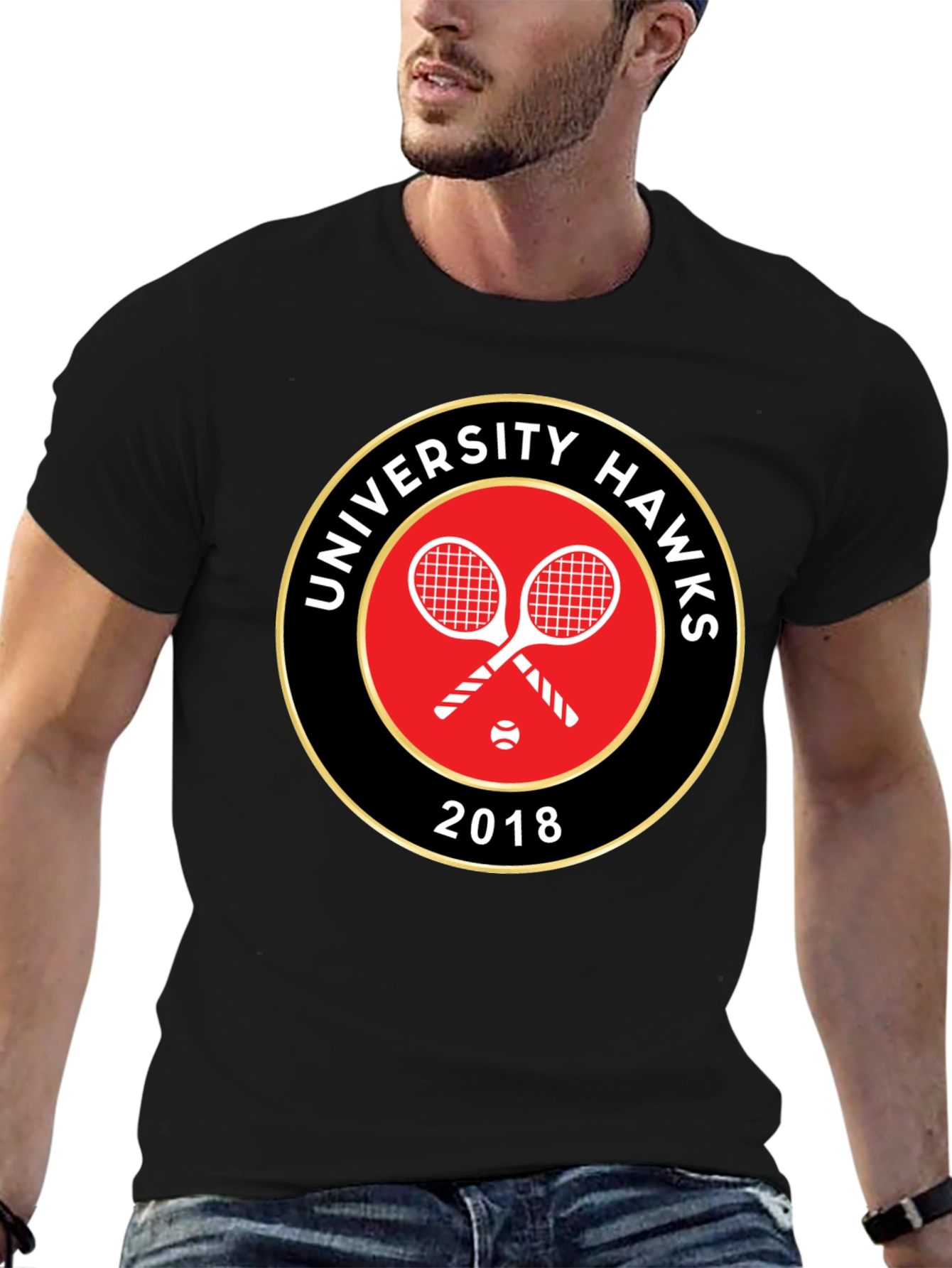 University Hawks Tennis 2018 Black T-Shirt