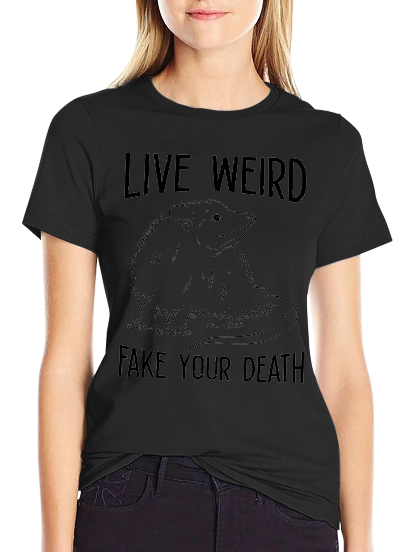 Live Weird Fake Your Death Opossum Graphic Tee
