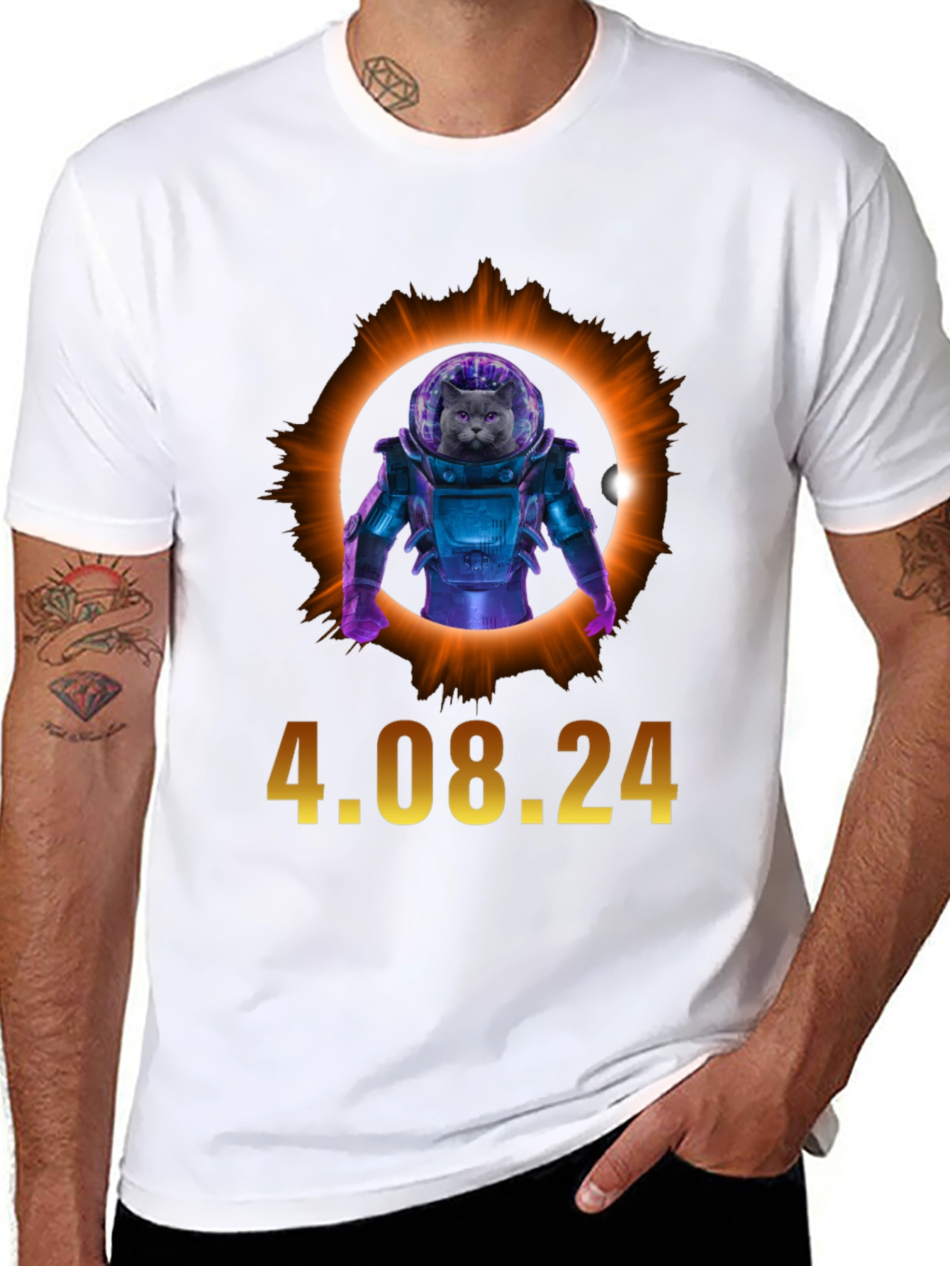 Total Solar Eclipse Cat Astronaut T-Shirt 4.08.24
