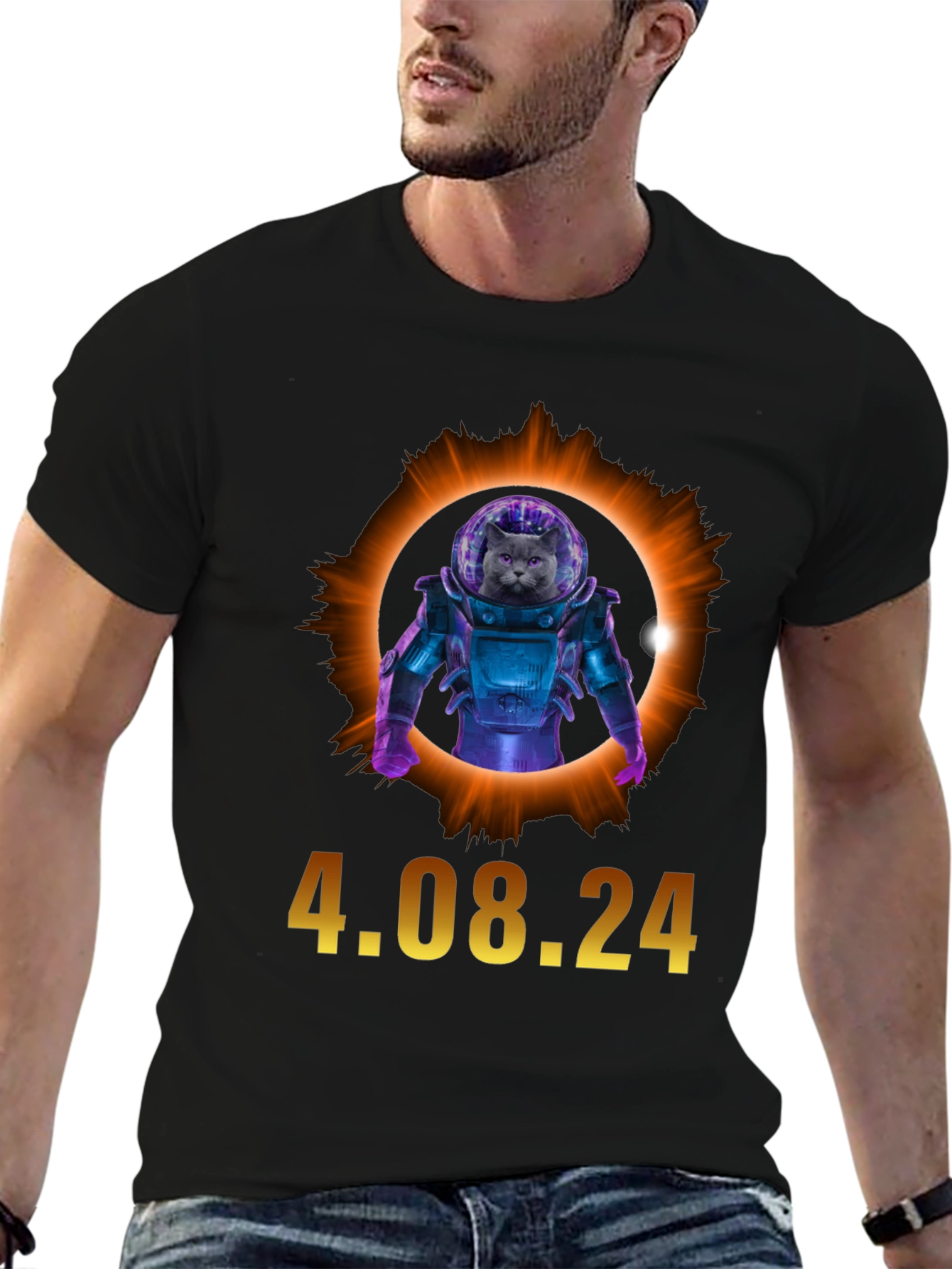 Total Solar Eclipse Cat Astronaut T-Shirt 4.08.24