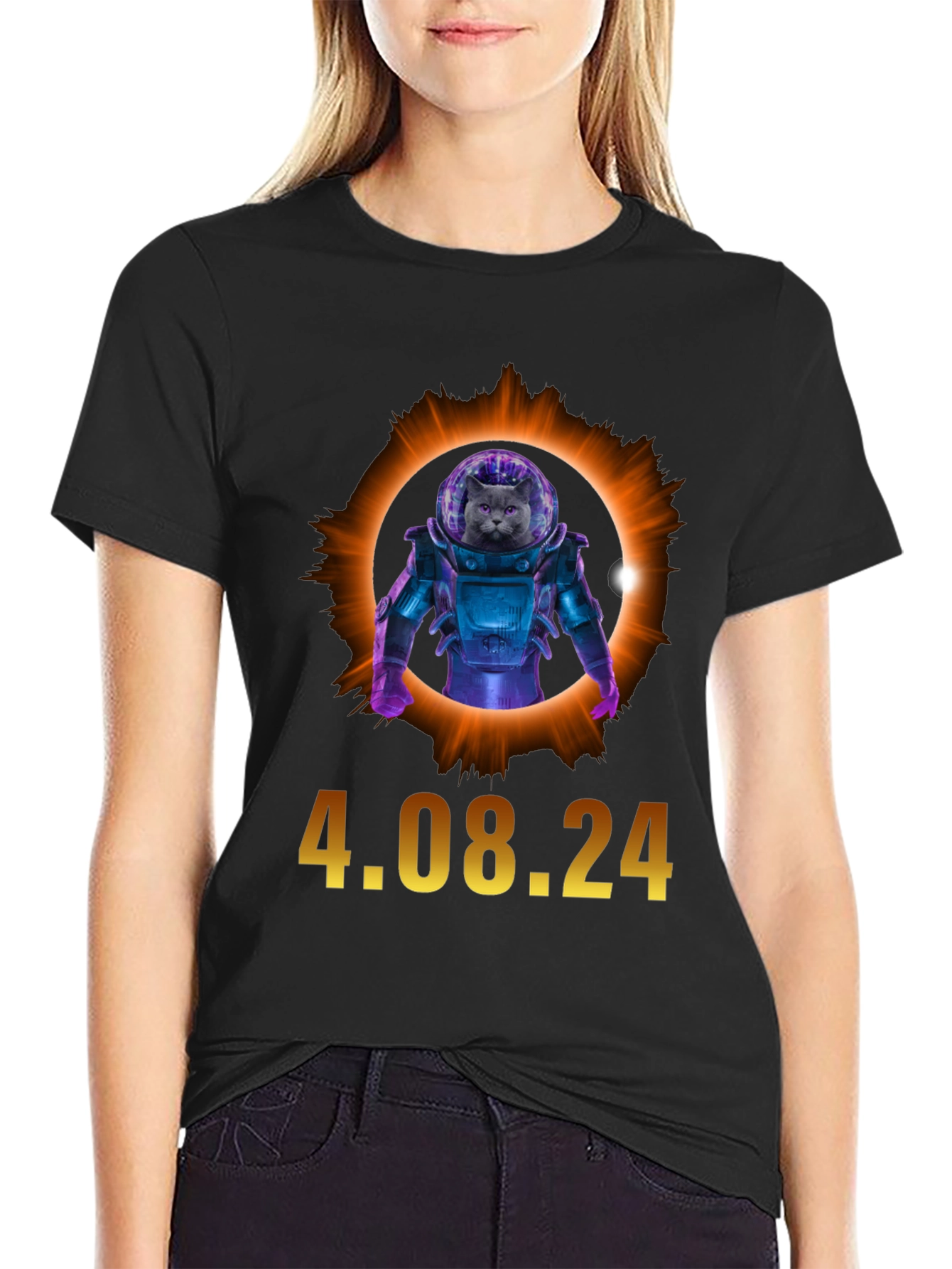 Total Solar Eclipse Cat Astronaut T-Shirt 4.08.24