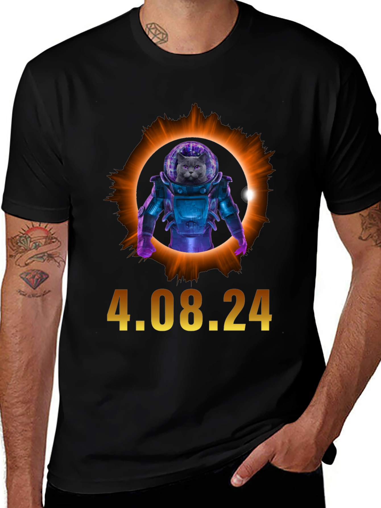 Total Solar Eclipse Cat Astronaut T-Shirt 4.08.24