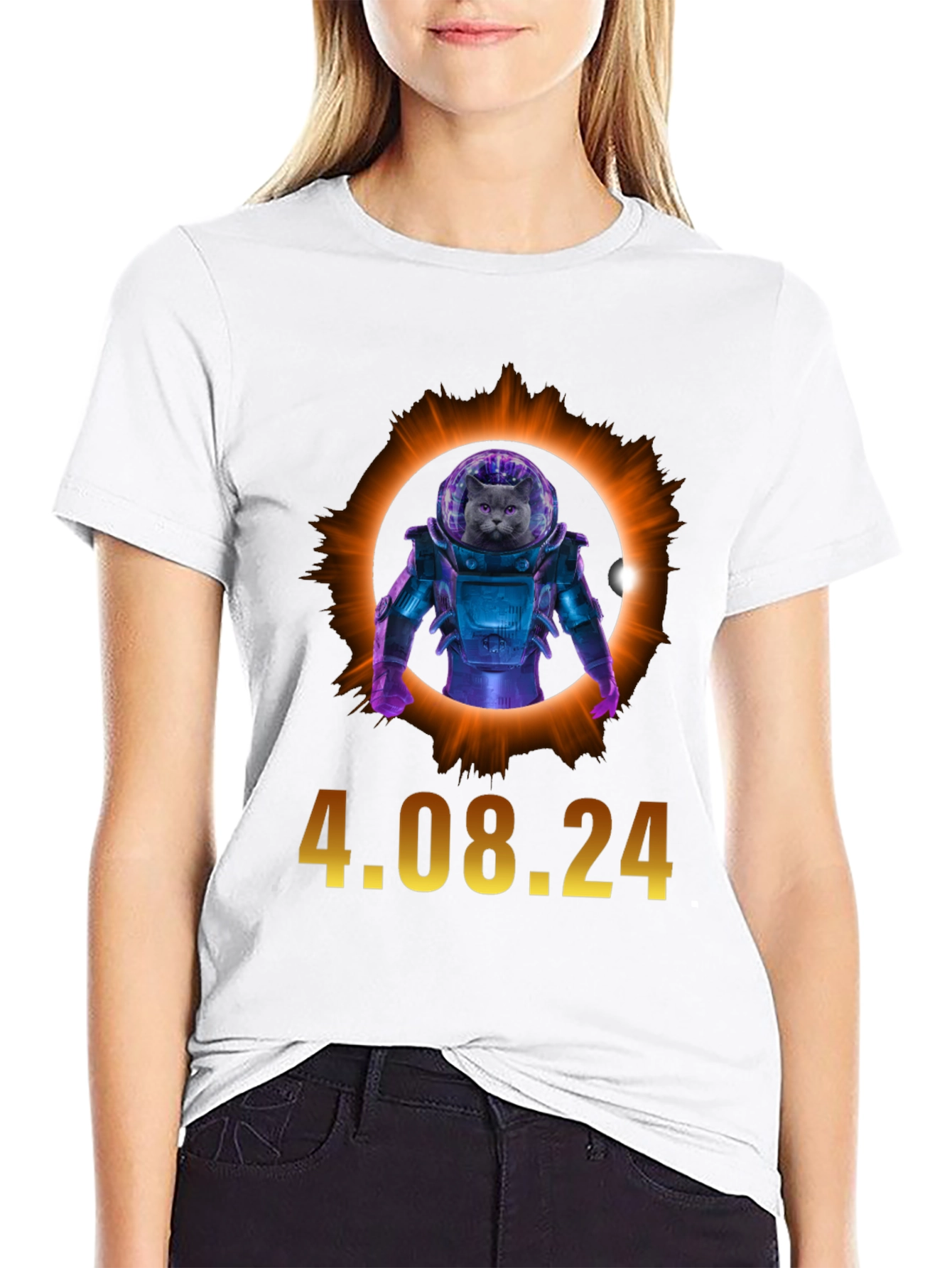 Total Solar Eclipse Cat Astronaut T-Shirt 4.08.24