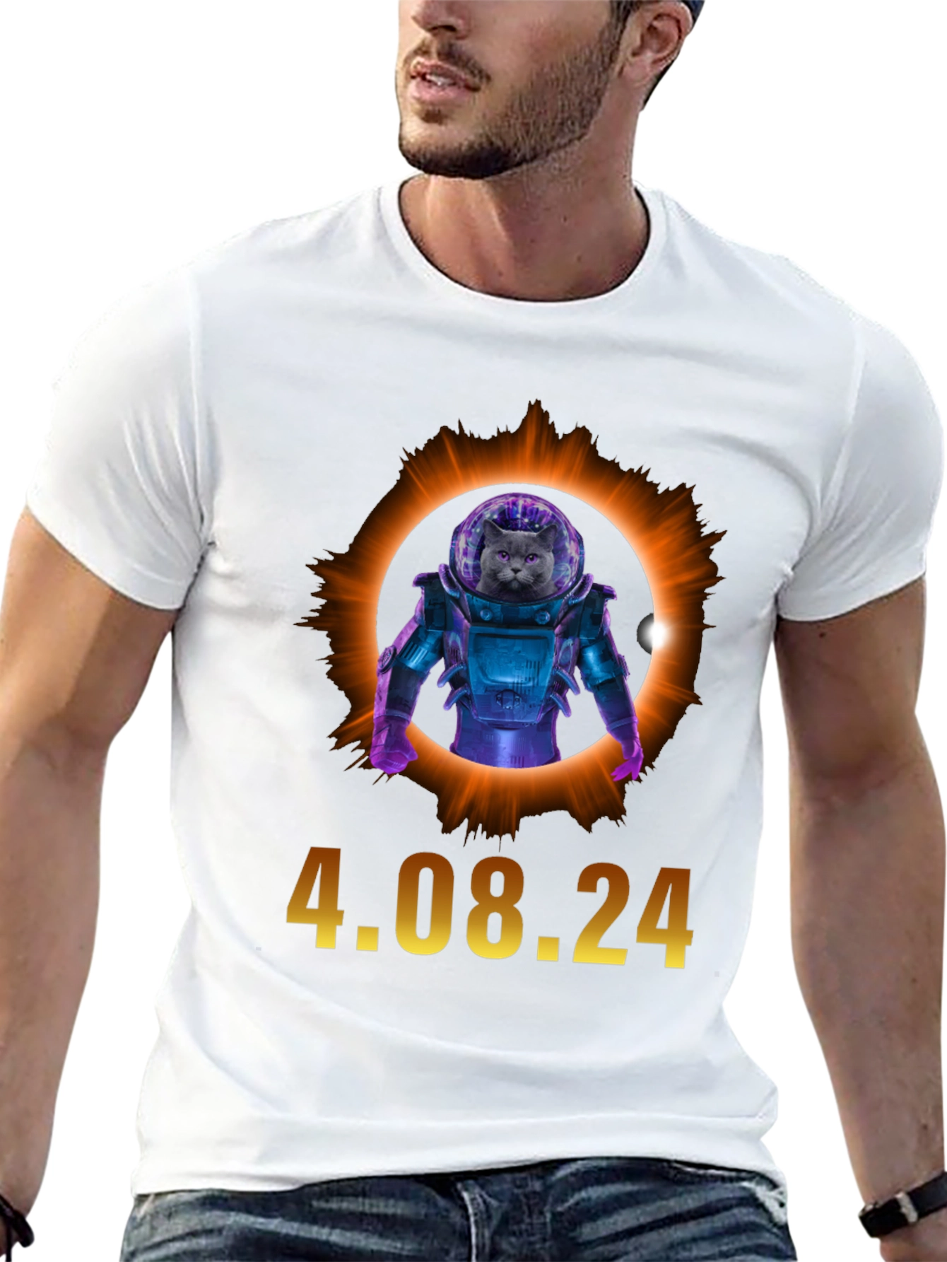 Total Solar Eclipse Cat Astronaut T-Shirt 4.08.24