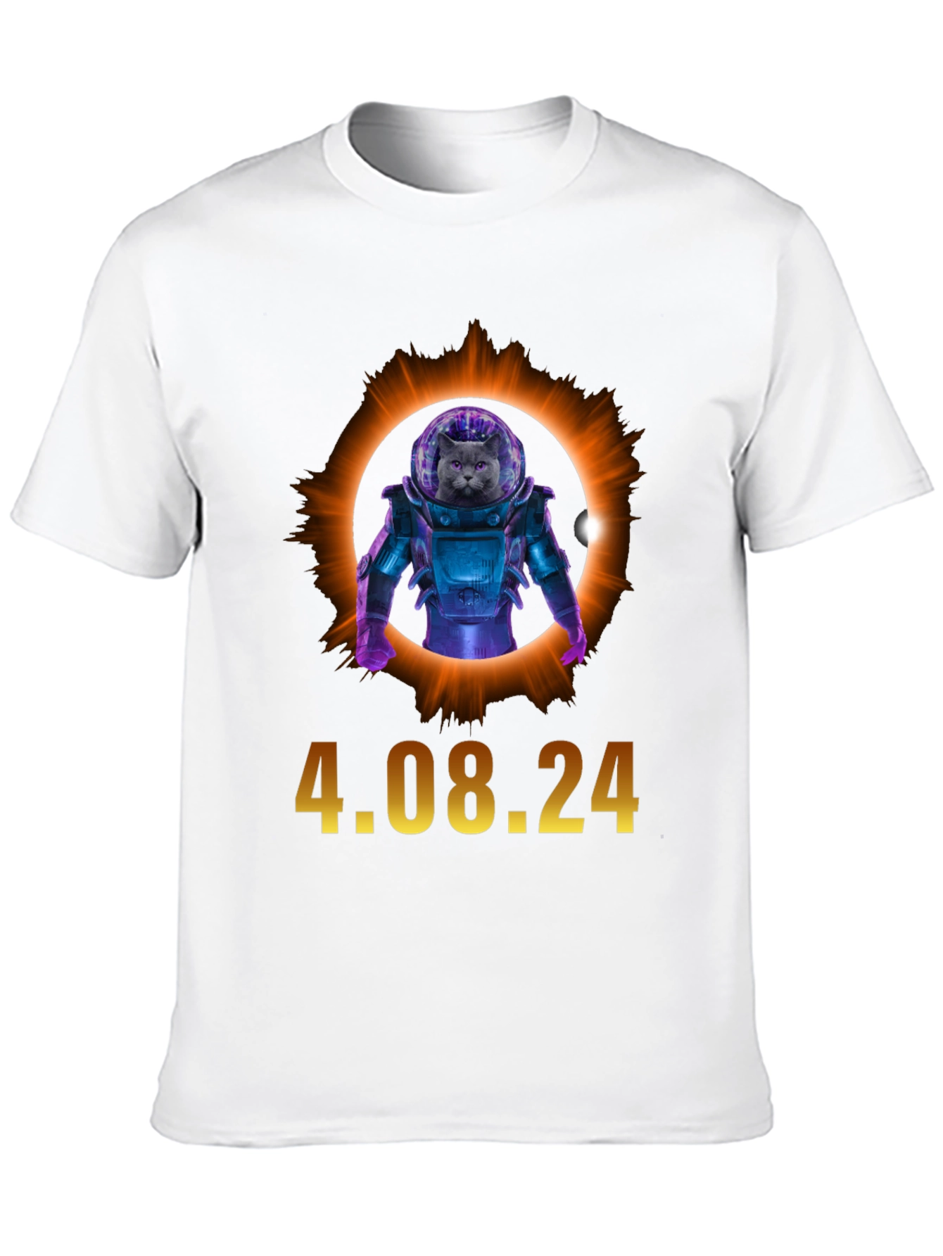 Total Solar Eclipse Cat Astronaut T-Shirt 4.08.24