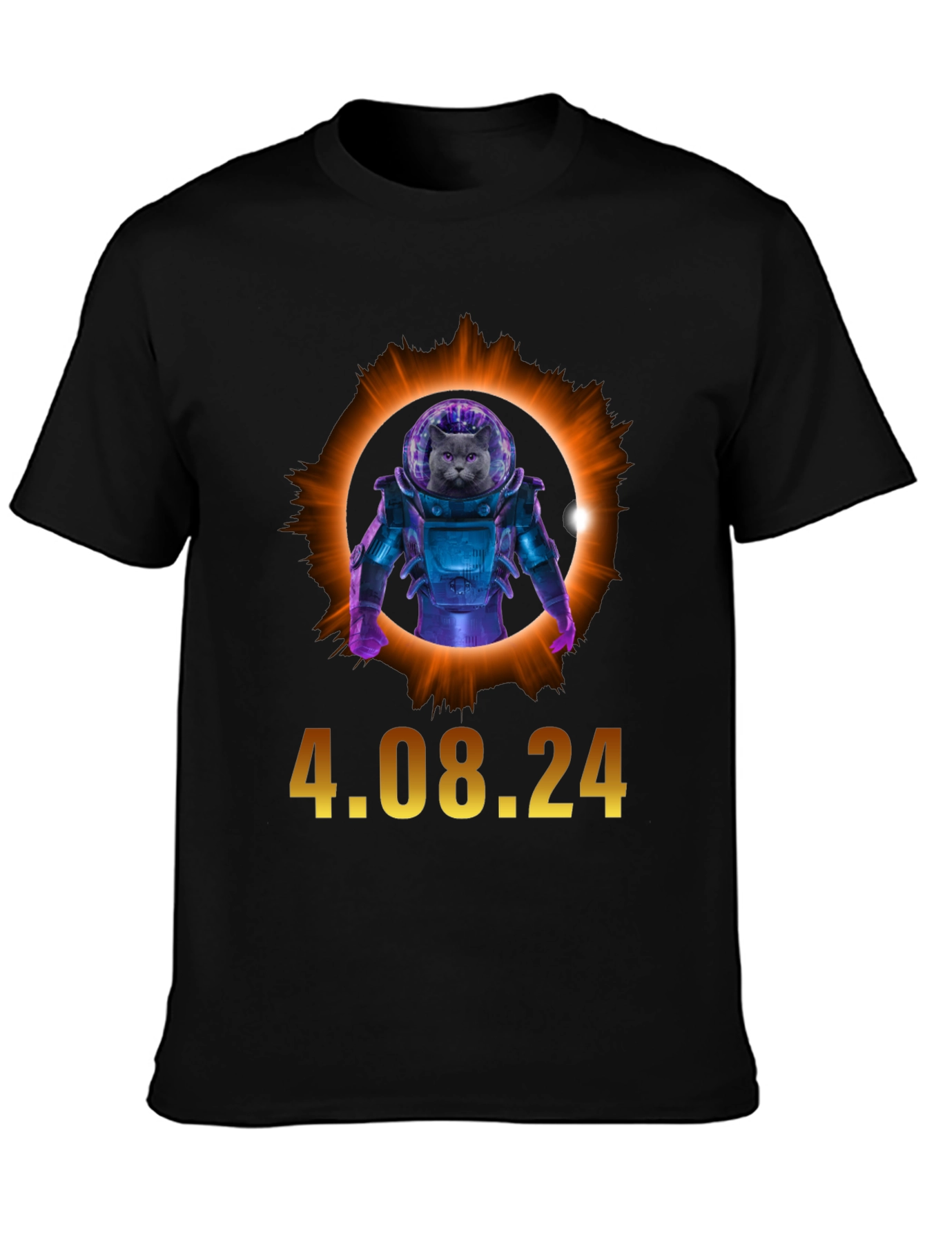 Total Solar Eclipse Cat Astronaut T-Shirt 4.08.24