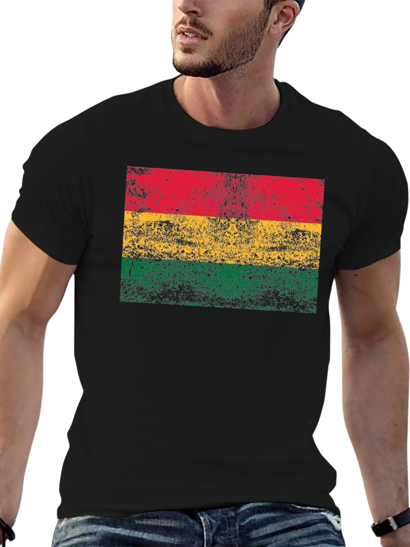 Rasta Flag Graphic T-Shirt - Black Crew Neck Tee