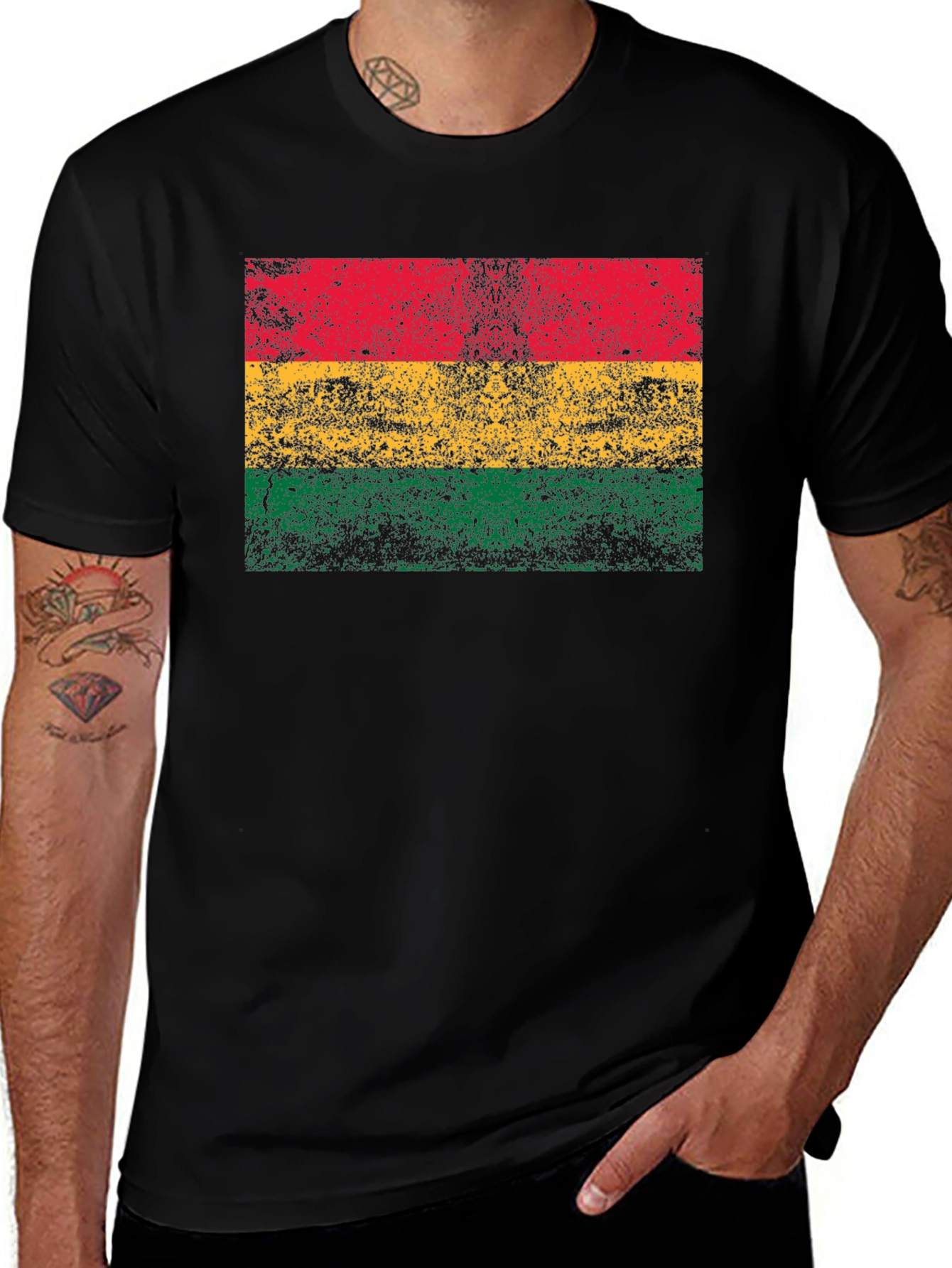 Rasta Flag Graphic T-Shirt - Black Crew Neck Tee