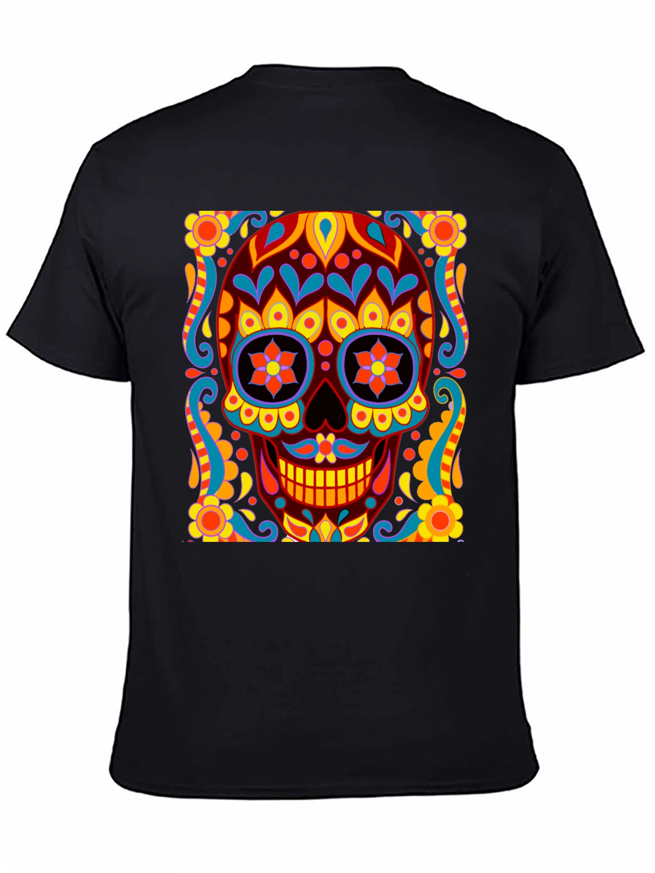 Day of the Dead Skull Graphic Black T-Shirt