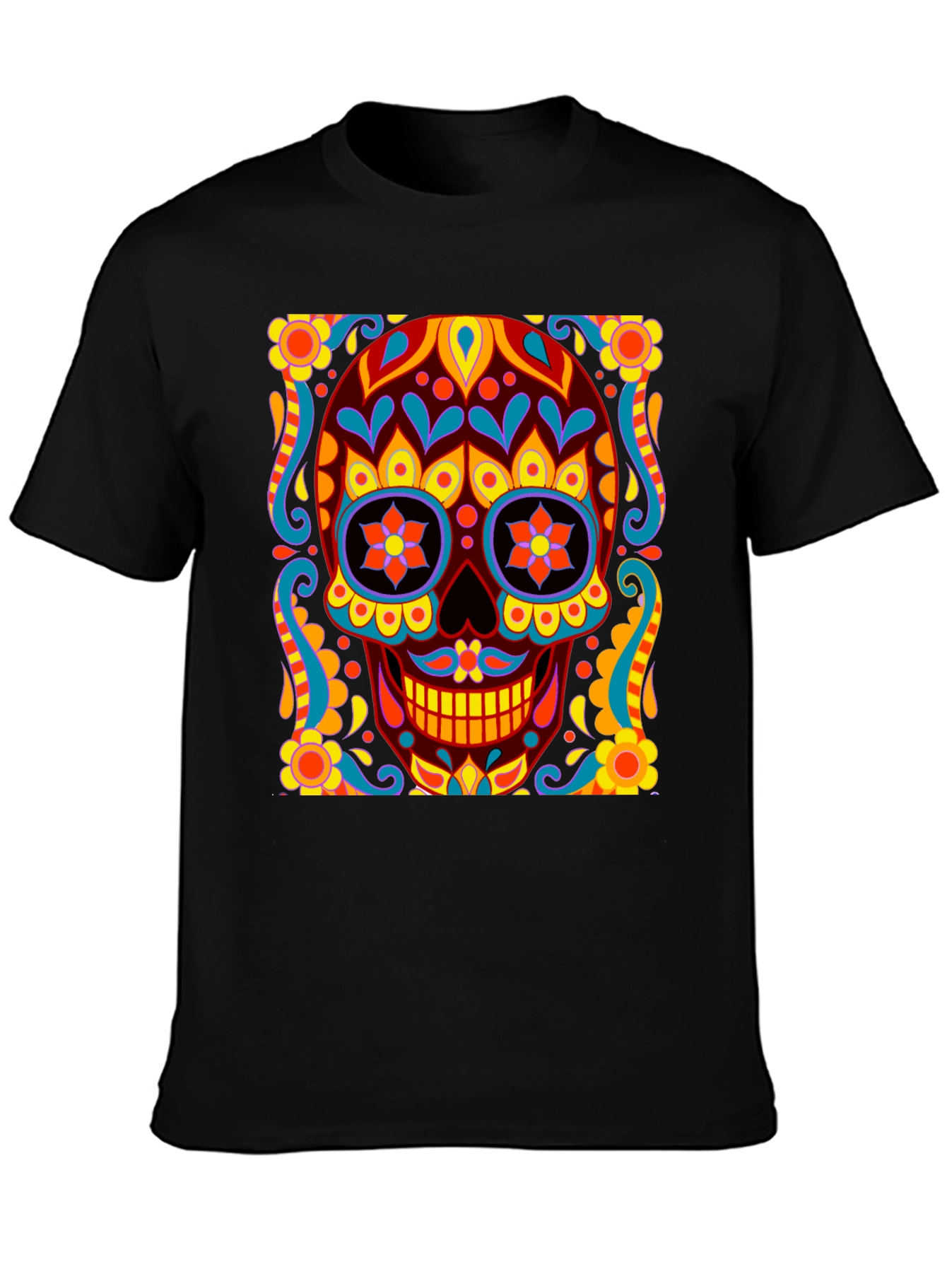 Day of the Dead Skull Graphic Black T-Shirt
