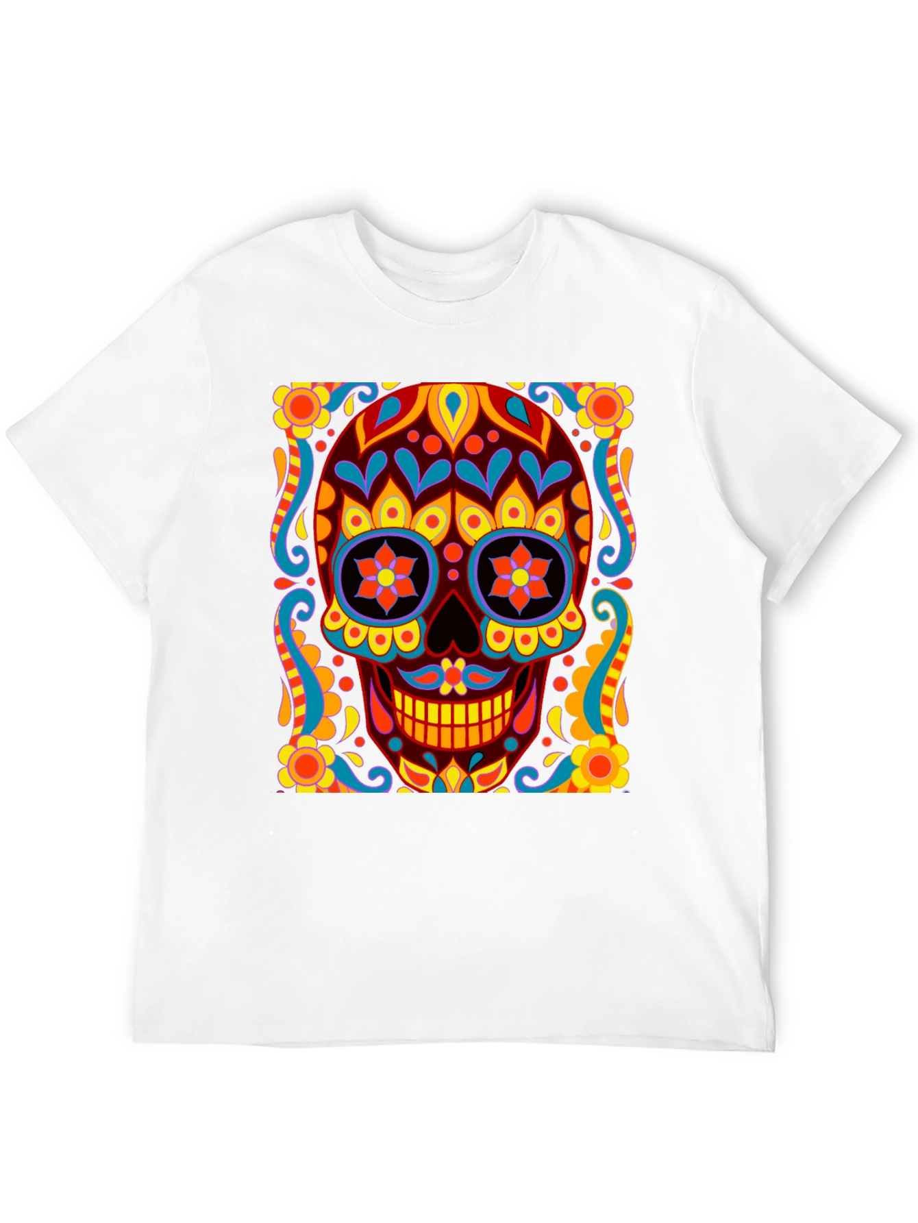Day of the Dead Skull Graphic Black T-Shirt