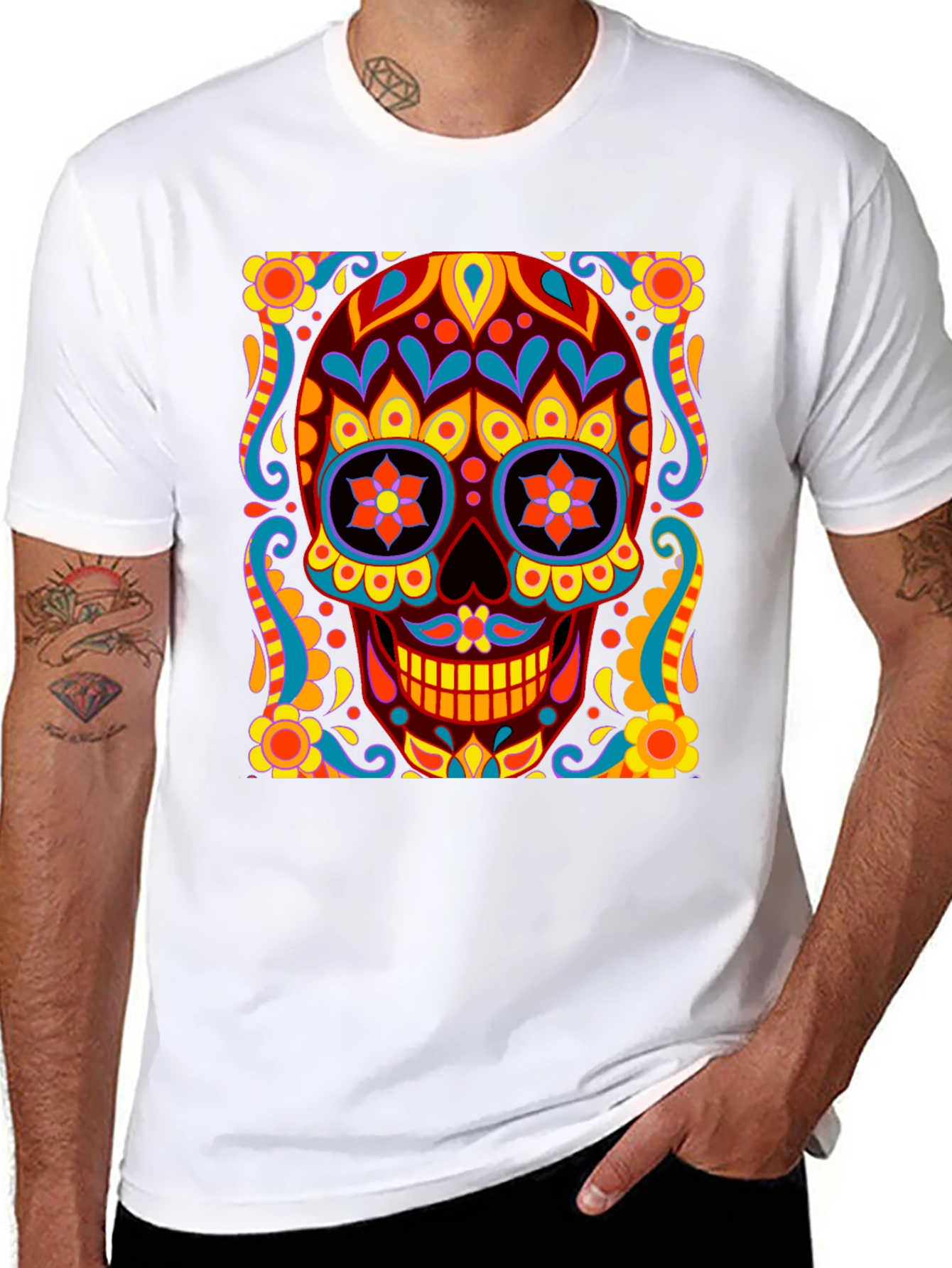 Day of the Dead Skull Graphic Black T-Shirt