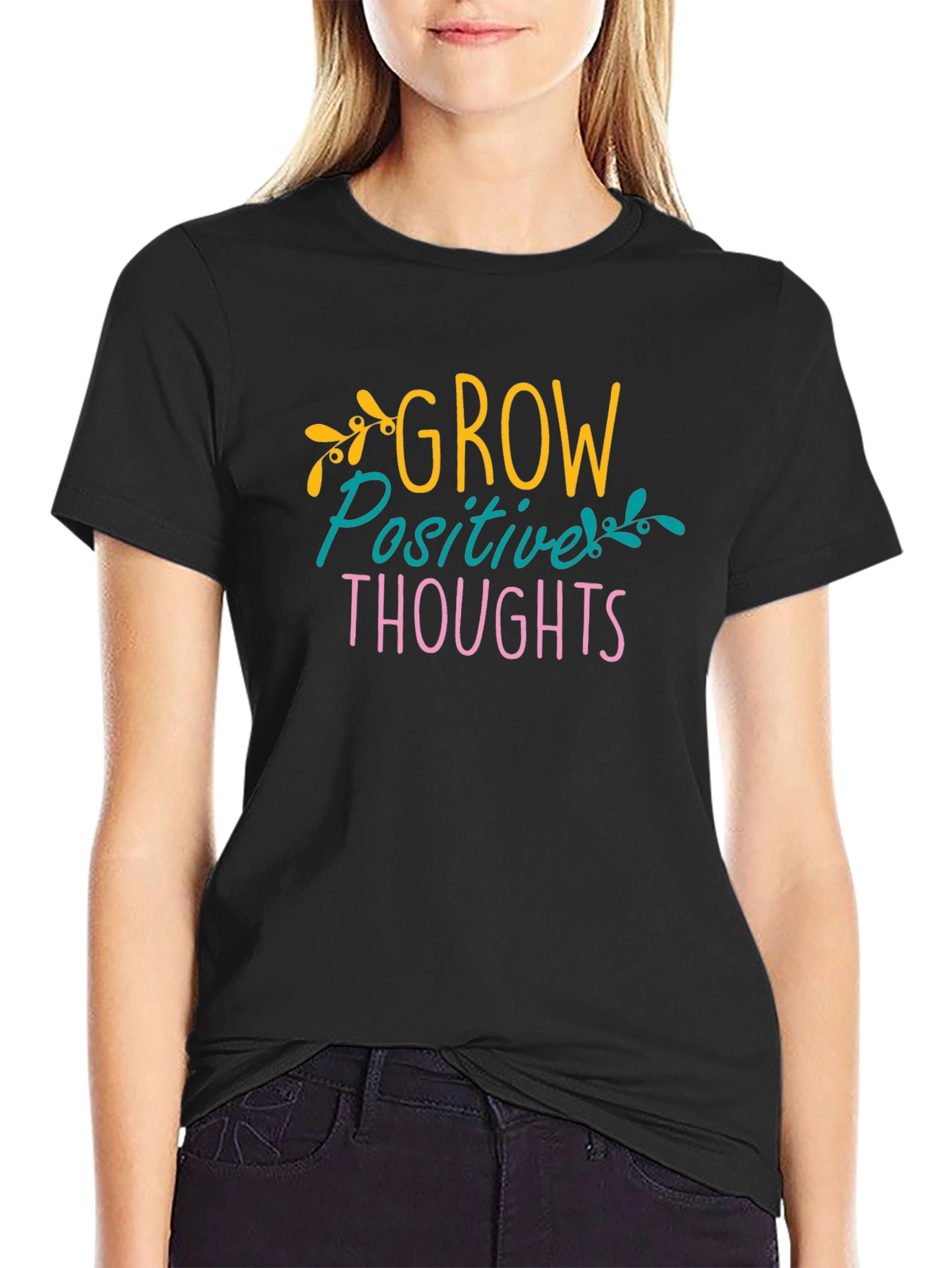 Grow Positive Thoughts Black Graphic Tee