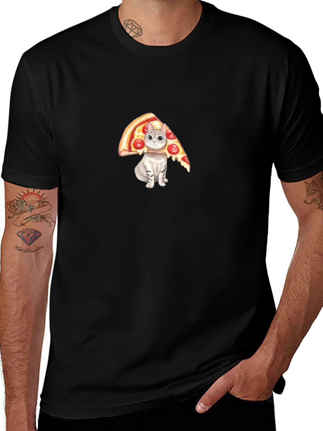 Pizza Cat Graphic Tee - Funny Novelty T-Shirt