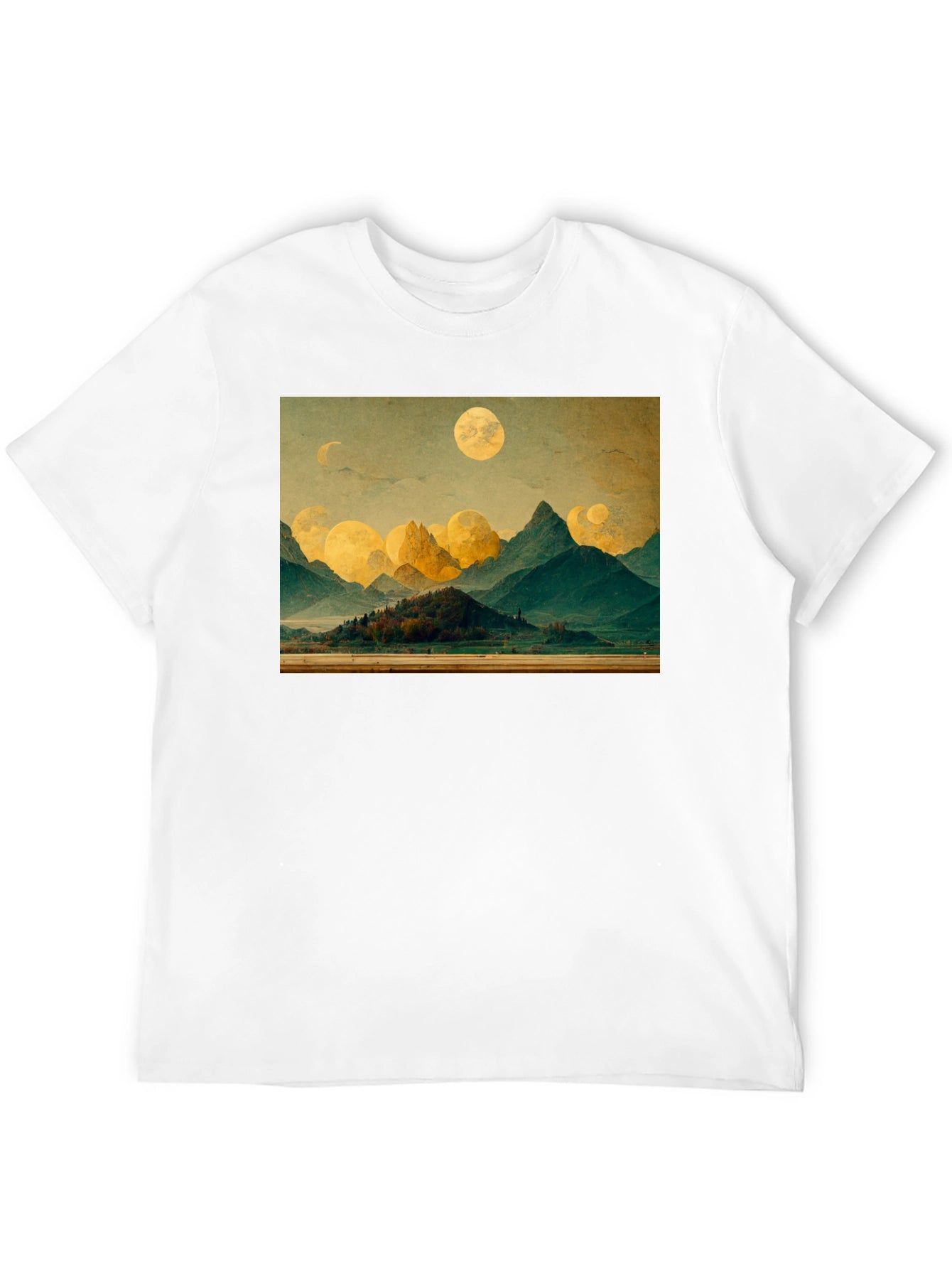 Scenic Landscape Graphic Tee - Black Cotton T-Shirt