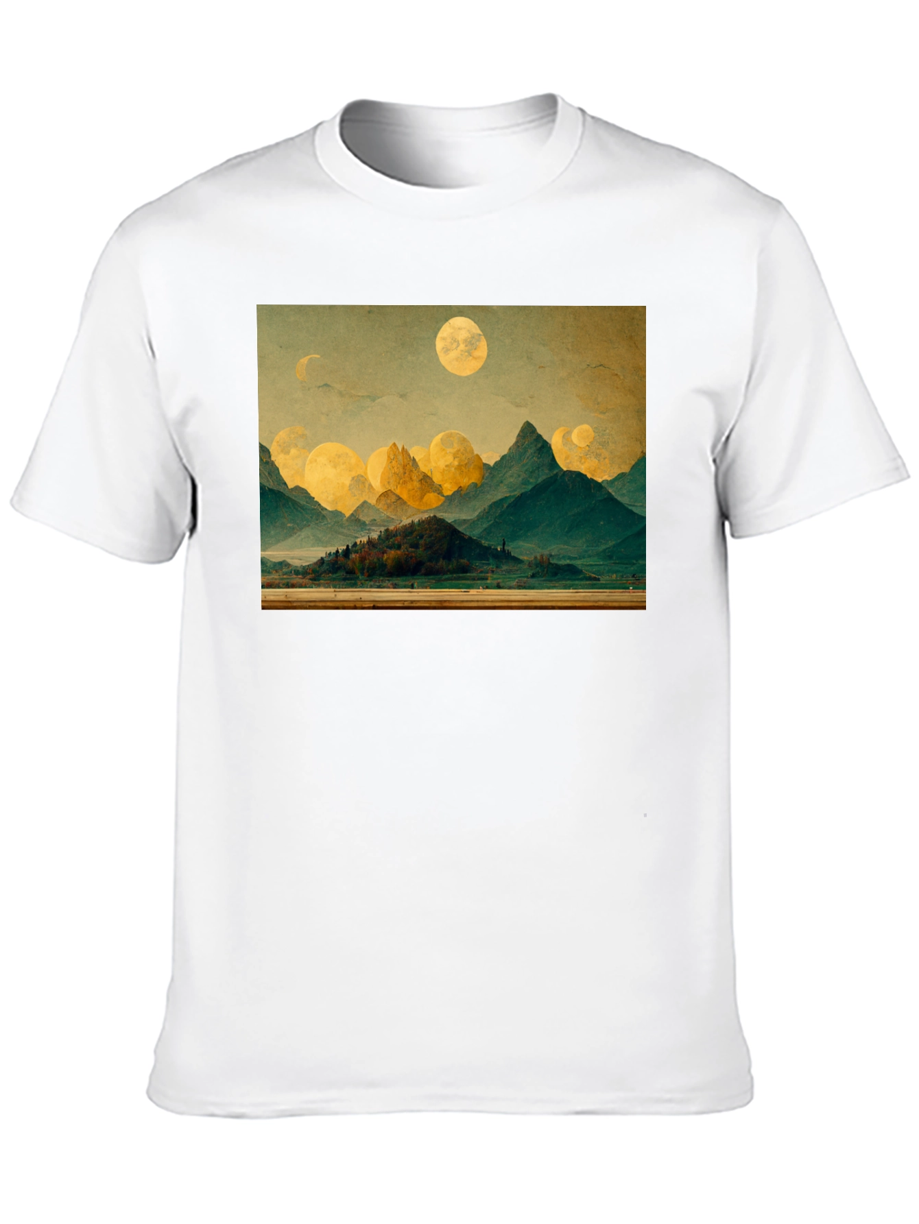 Scenic Landscape Graphic Tee - Black Cotton T-Shirt